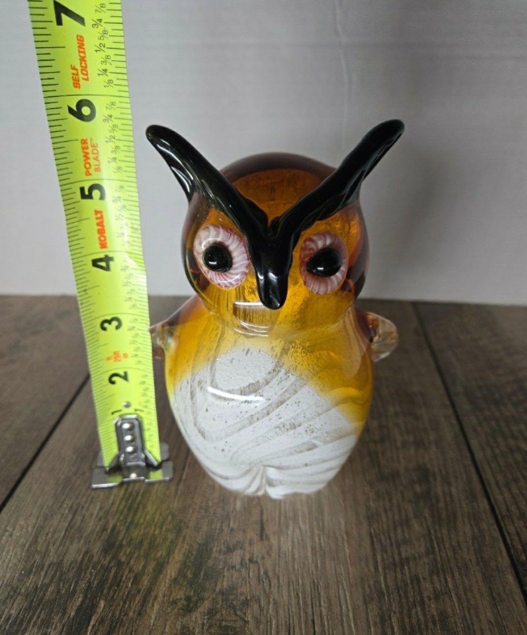 Vintage Murano-style hand-blown art glass owl figurine