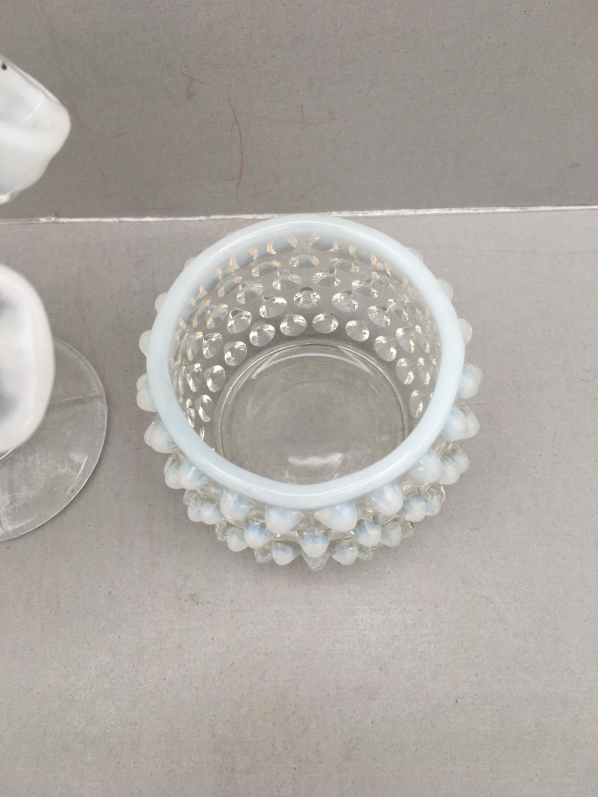 LOT OF 2 – Fenton 4″ hobnail opalescent vase & 2 1/8″ round multi-purpose bowl