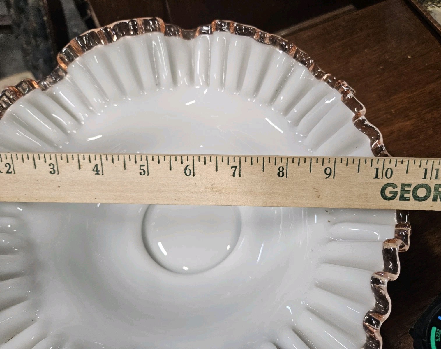 Vintage Victorian Bride’s White Basket Bowl With Ruffled Pink/Cranberry Edge