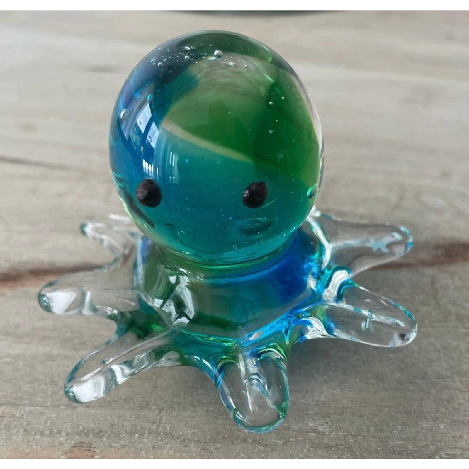 Handmade Art Glass Little Octopus Figurine Paperweight Blue Green