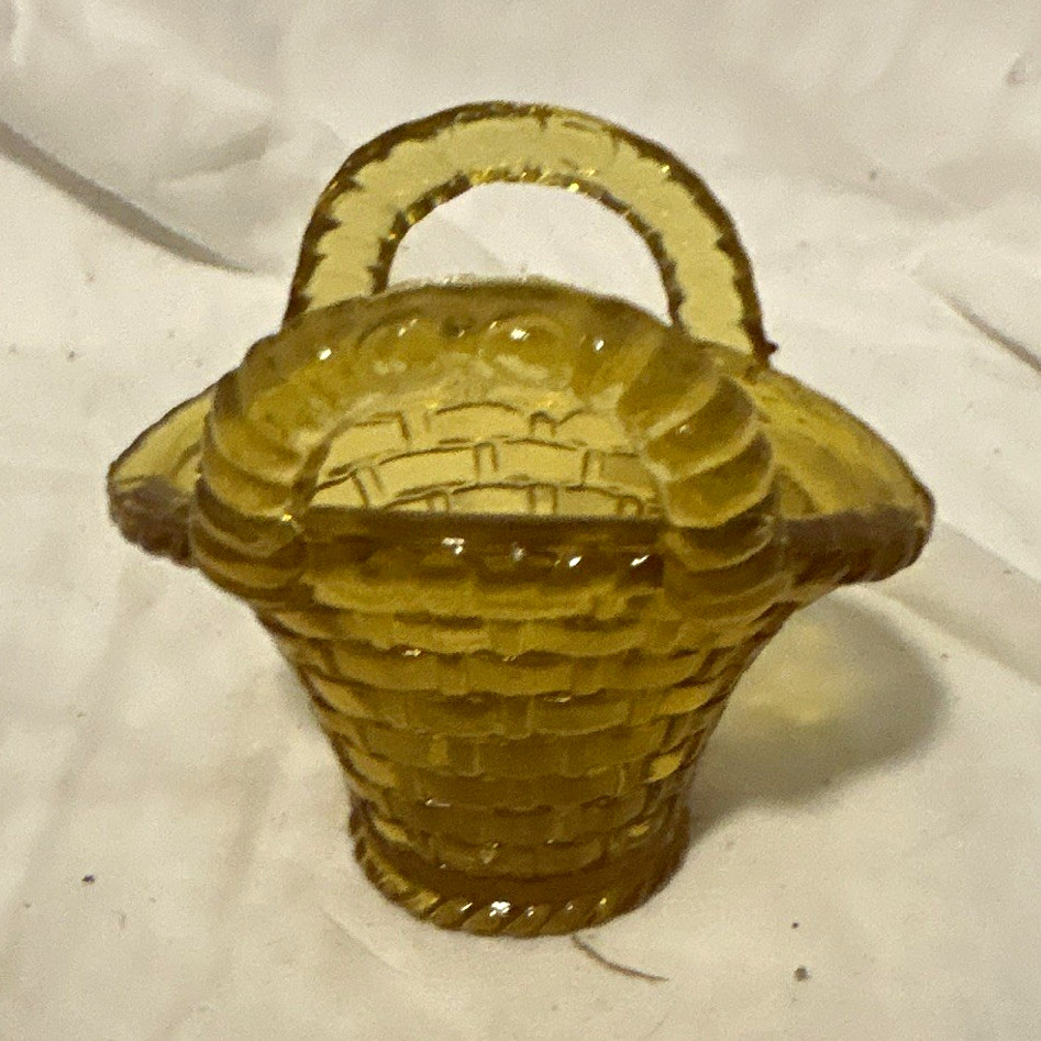 Unmarked Amber Glass Basketweave Oval Decorative Basket w/ Handle,