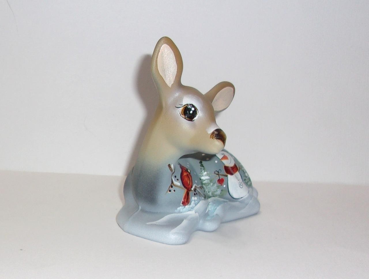 Fenton Glass Amethyst Winter Snowman Cardinal Fawn Deer Figurine Ltd Ed #7/47