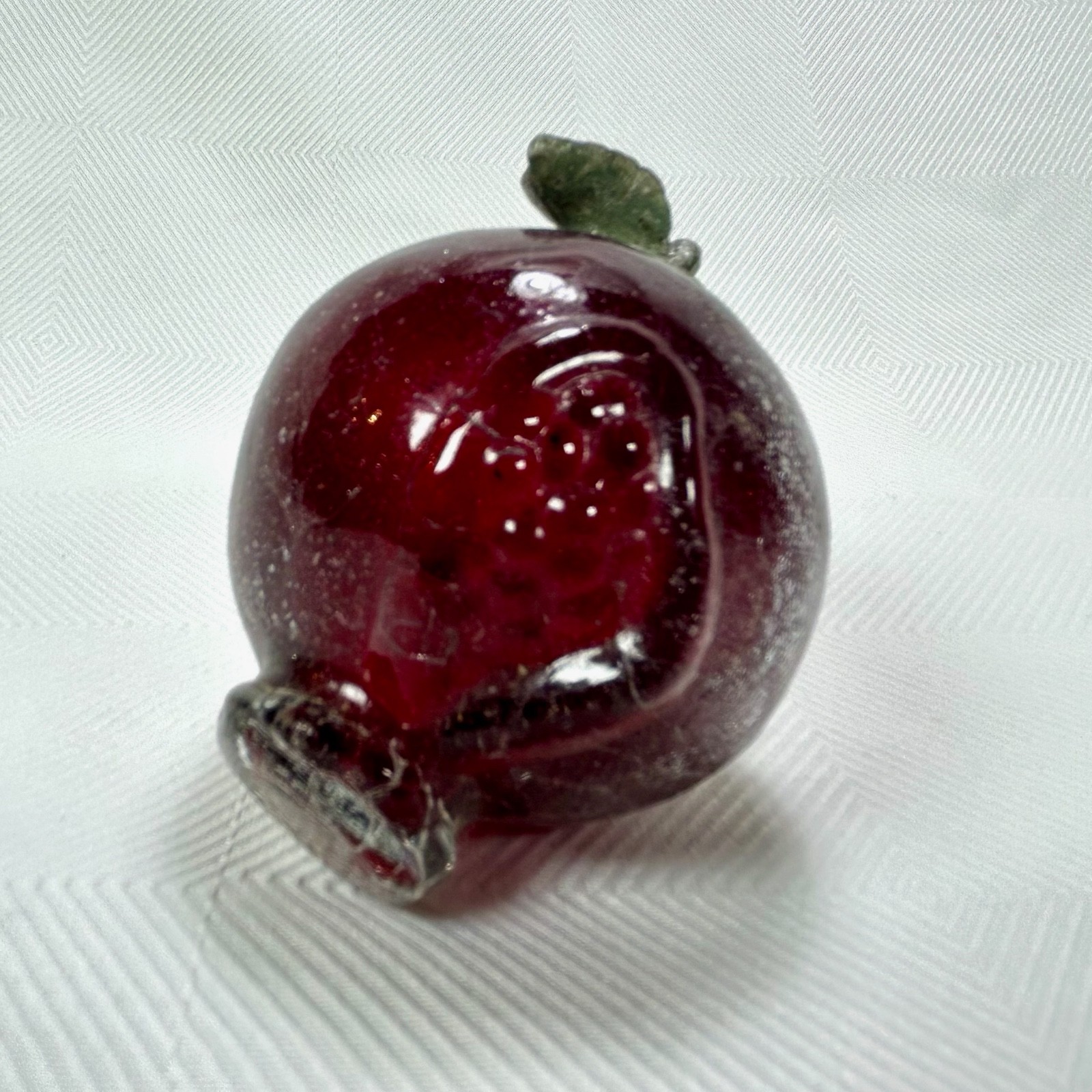 4 VTG Hand Blown Art Glass Crackle Fruit Metal Stem Pear/Apple/Lemon/Pomegranate