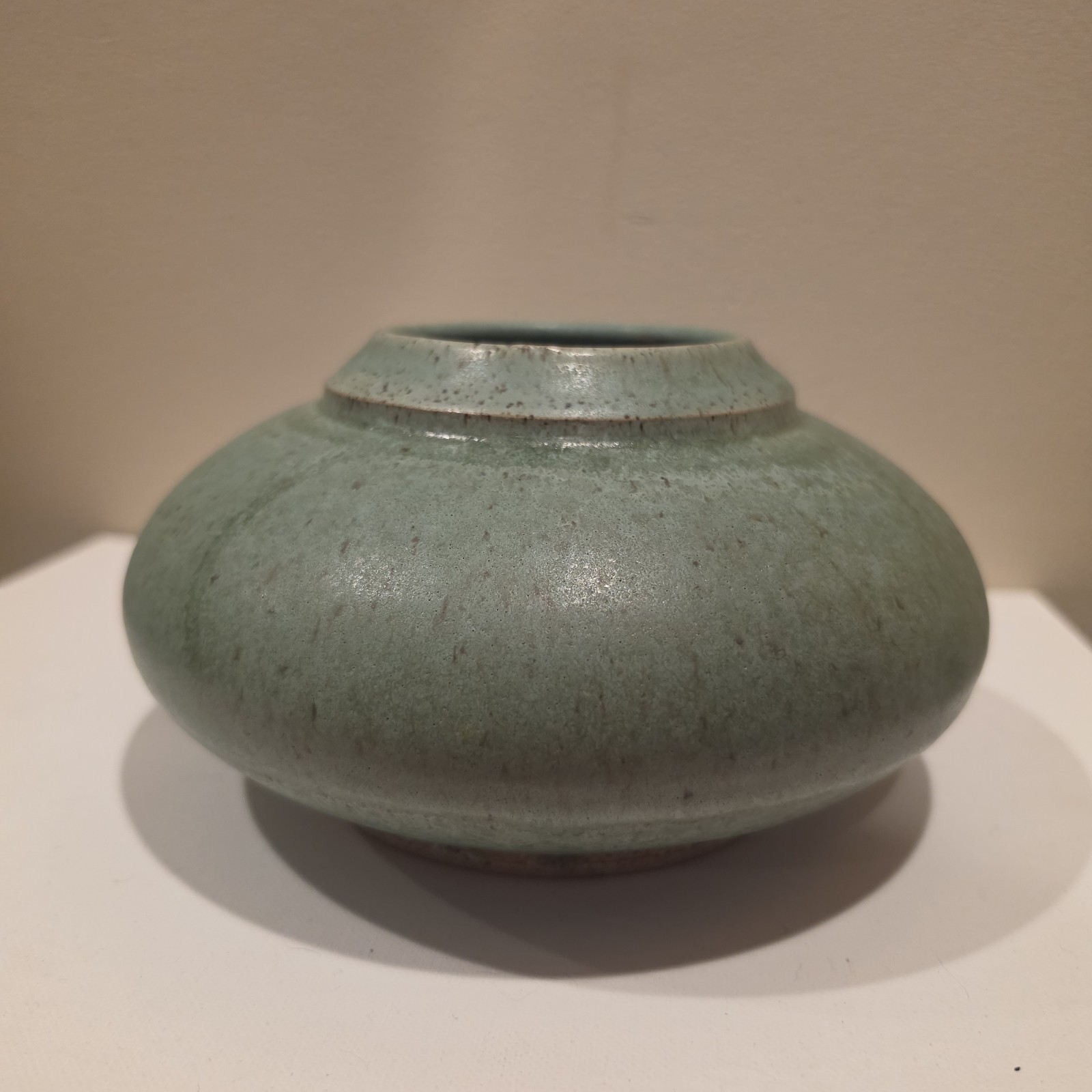 Studio Pottery Ikebana Pot Flower Frog Green Blue Artist JS