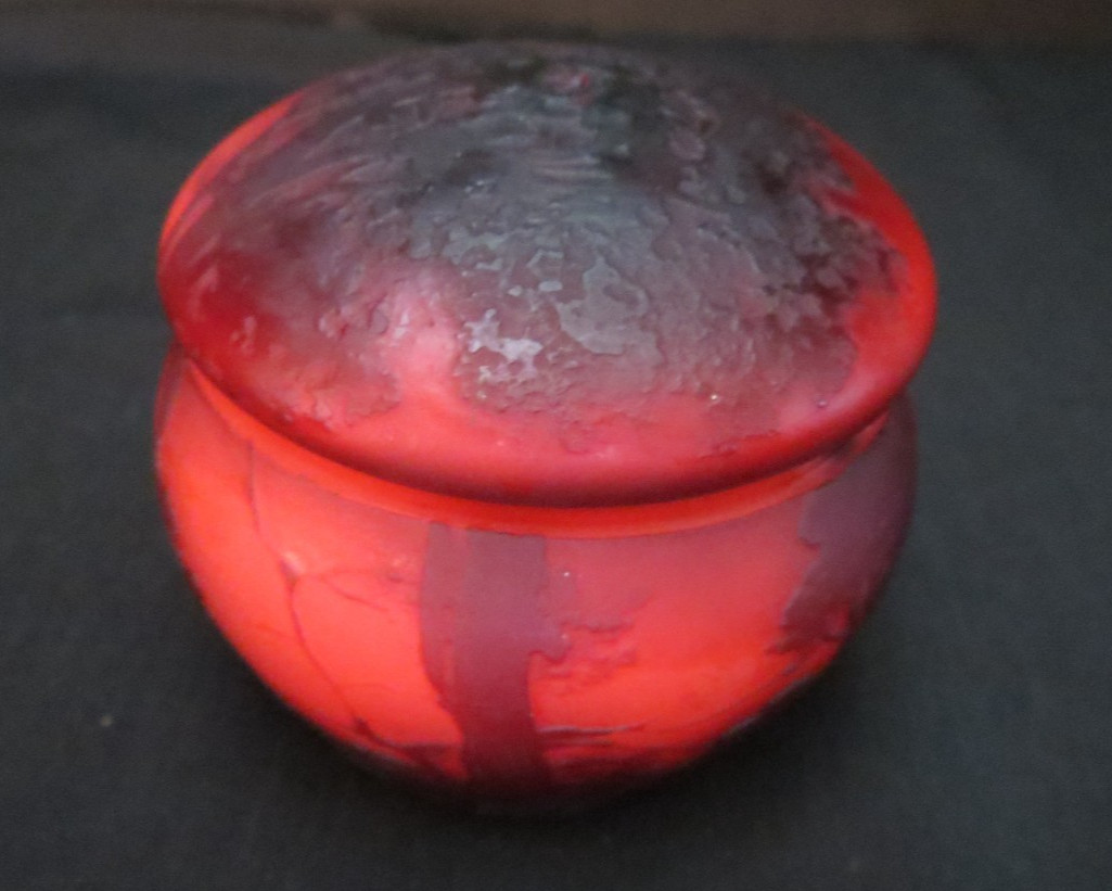 1920’s Muller Freres Luneville Acid Etched France Glass Lidded Vase Jar