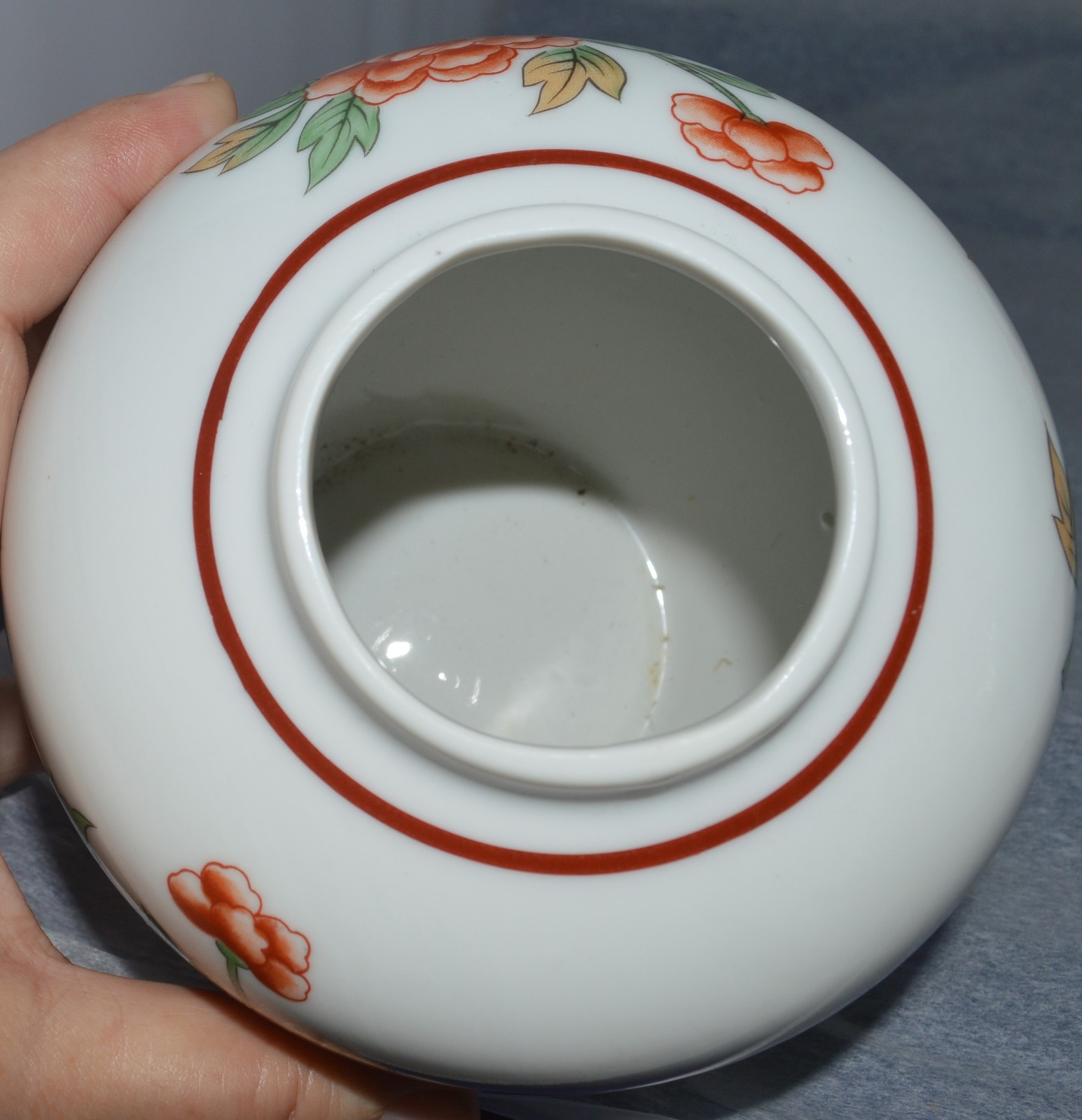 ANDREA BY SADEK #5522 Ginger Jar White with Orange Flowers No Lid Vase