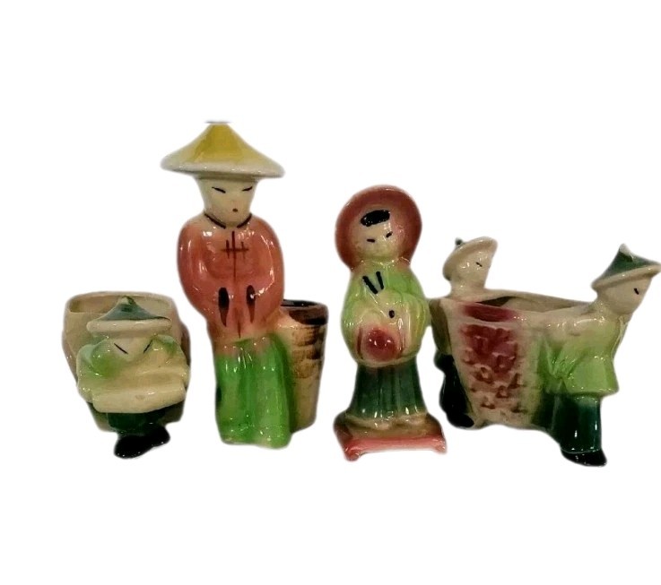 Shawnee Planters Asian Figurines Pottery MCM Vintage Set of 4
