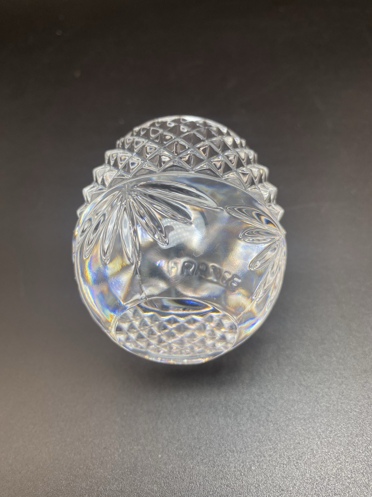 Vintage Egg Shaped Paperweight Solid Crystal Clear Cut Glass France 3.5″ Tall
