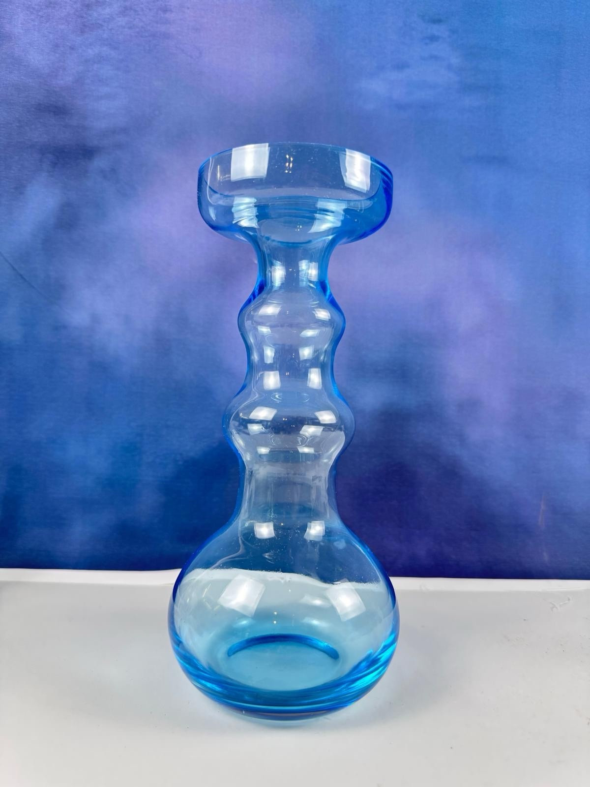 Nuutajarvi Oiva Toikka Blue Vase Finland 1960s 9″ Multi shaped Vintage Art Glass