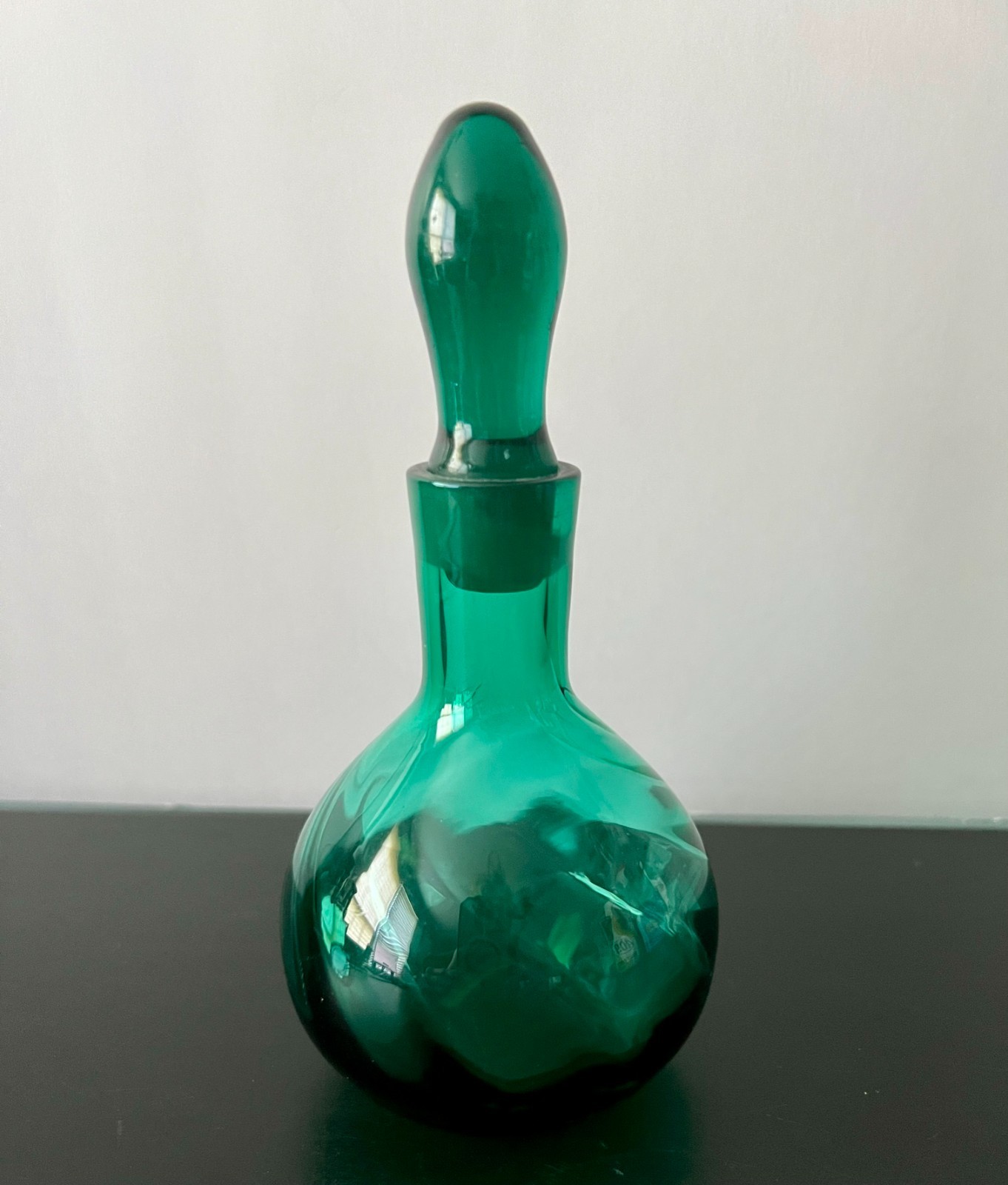 Vintage Blenko Decanter ~ MCM Bottle Stopper ~ Emerald Green Perfume Bottle