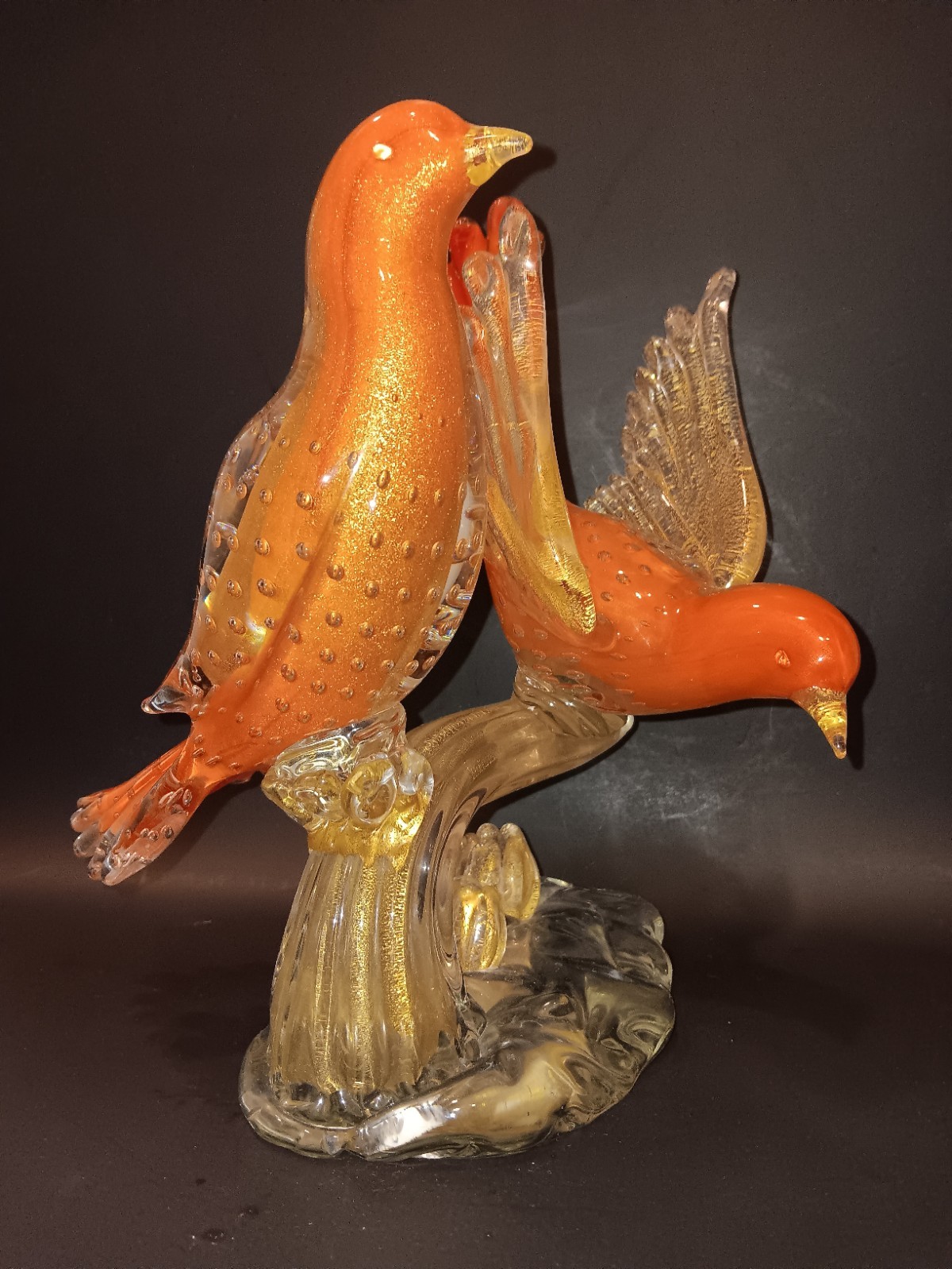 Alfredo Barbini Bird Art Glass Sculpture Figurine Bullicante Gold Flake 10-3/4″