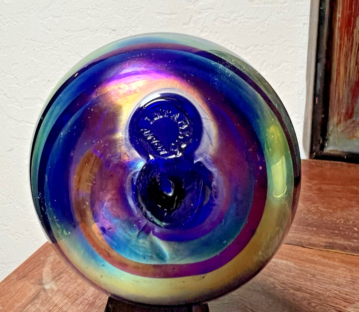Anton Intaglio Iridescent Purple Art Glass Round Sphere Orb Hand Blown Italy