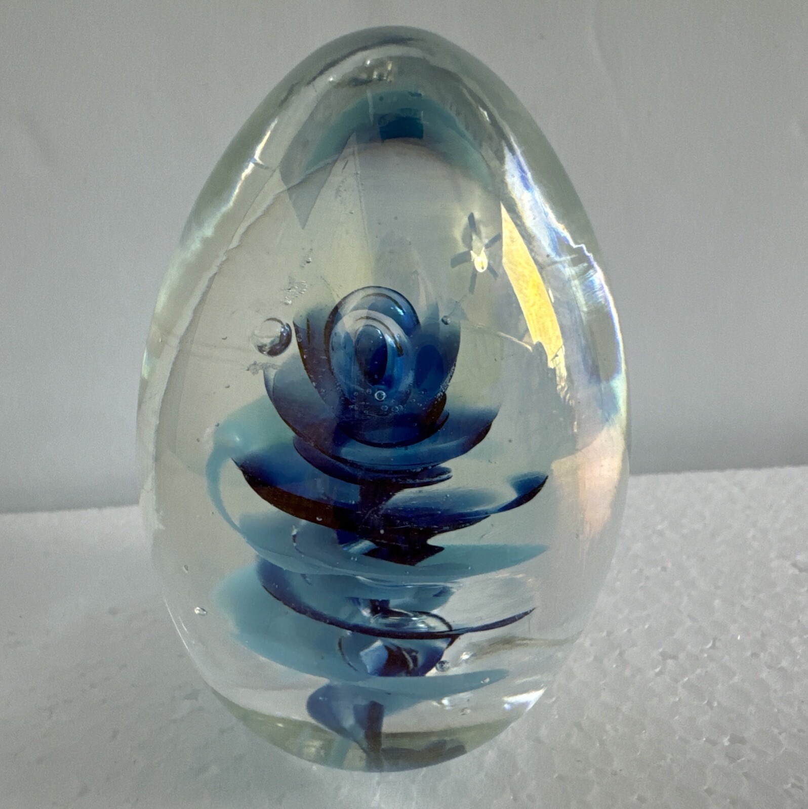Glass Art Paperweight Iridescent Egg-Shaped Glass Bubble Signed ‘93 V
