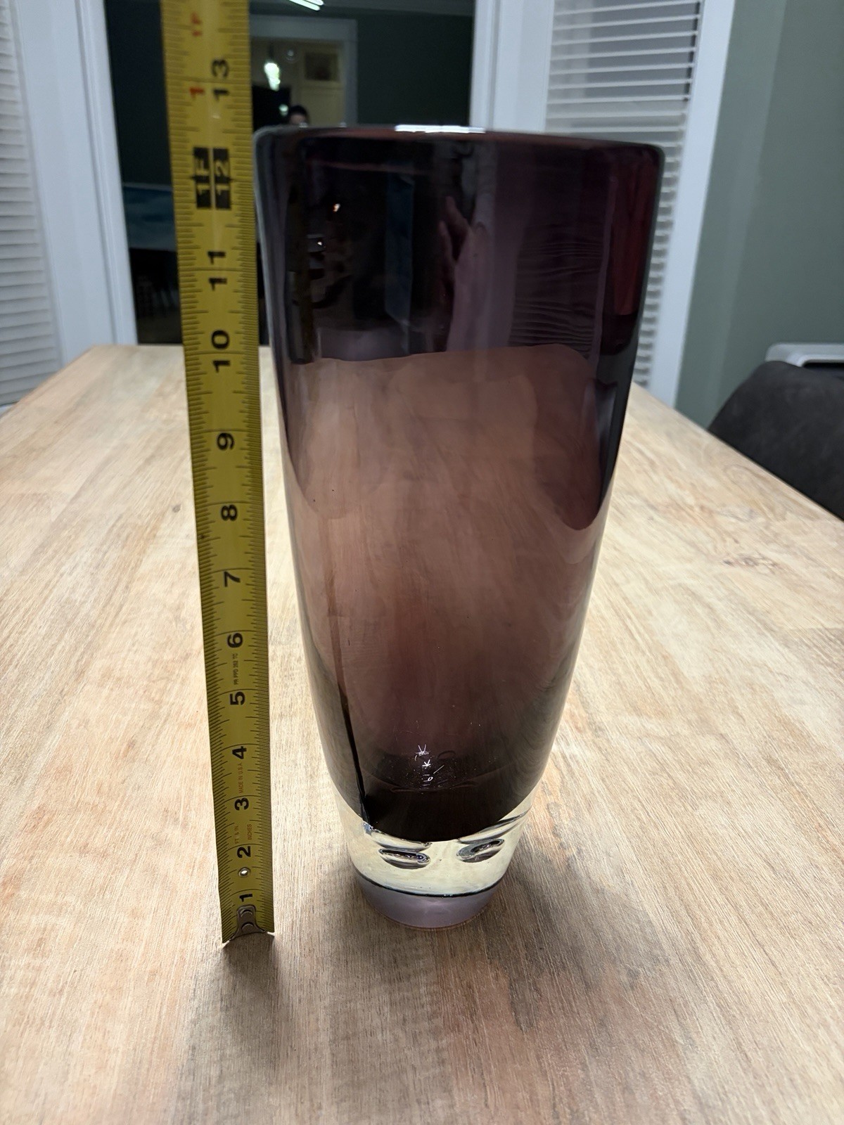 Vintage Amethyst Art Glass Vase Controlled Bubble Heavy Scandinavian 12 1/2“
