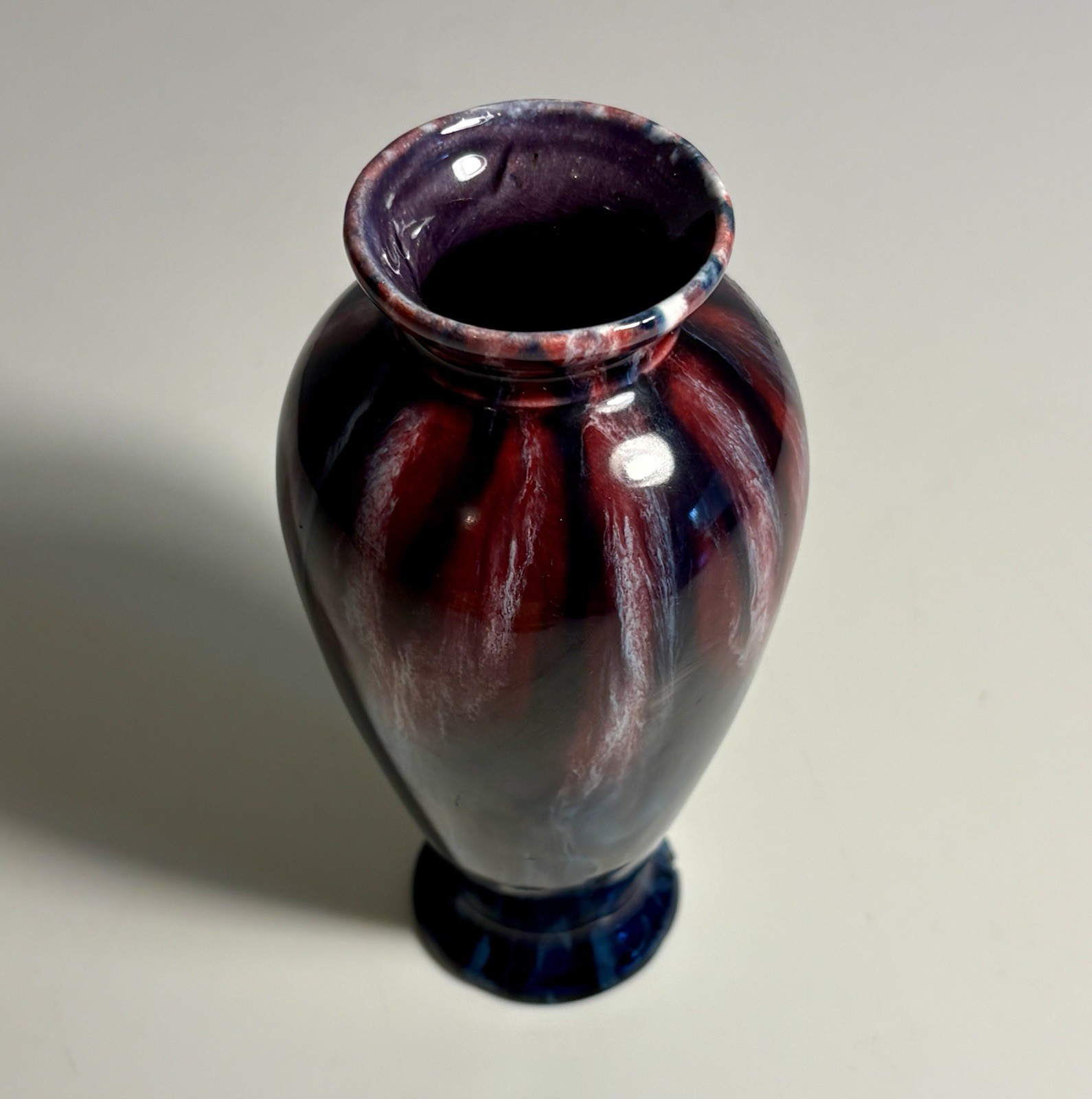 Vintage Drip Glaze Porcelain Vase Blue & Red Made in Czechoslovakia
