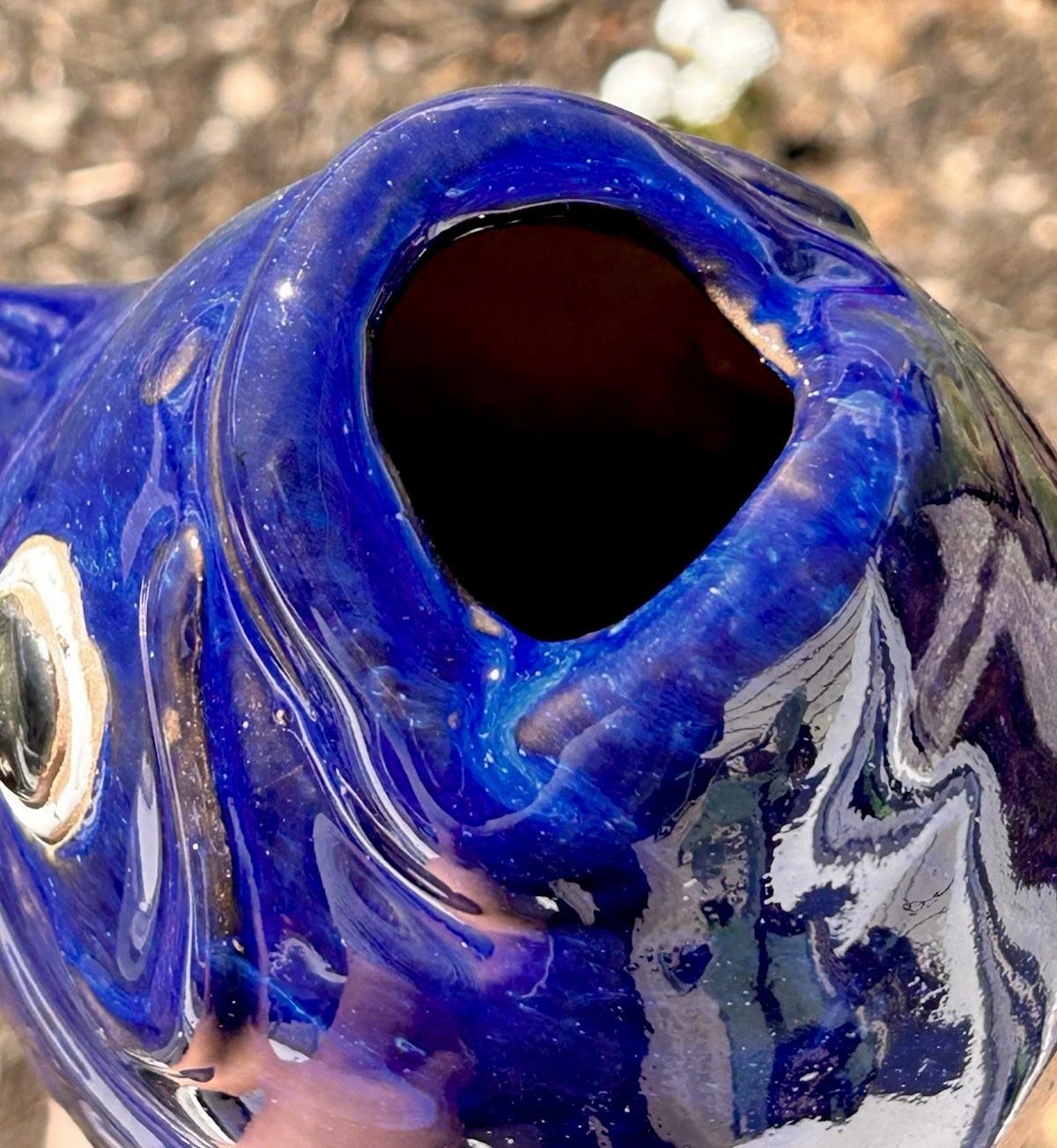 Art Pottery Cobalt Blue Fish Koi Sculpture Garden Decor World Market Approx 12”L