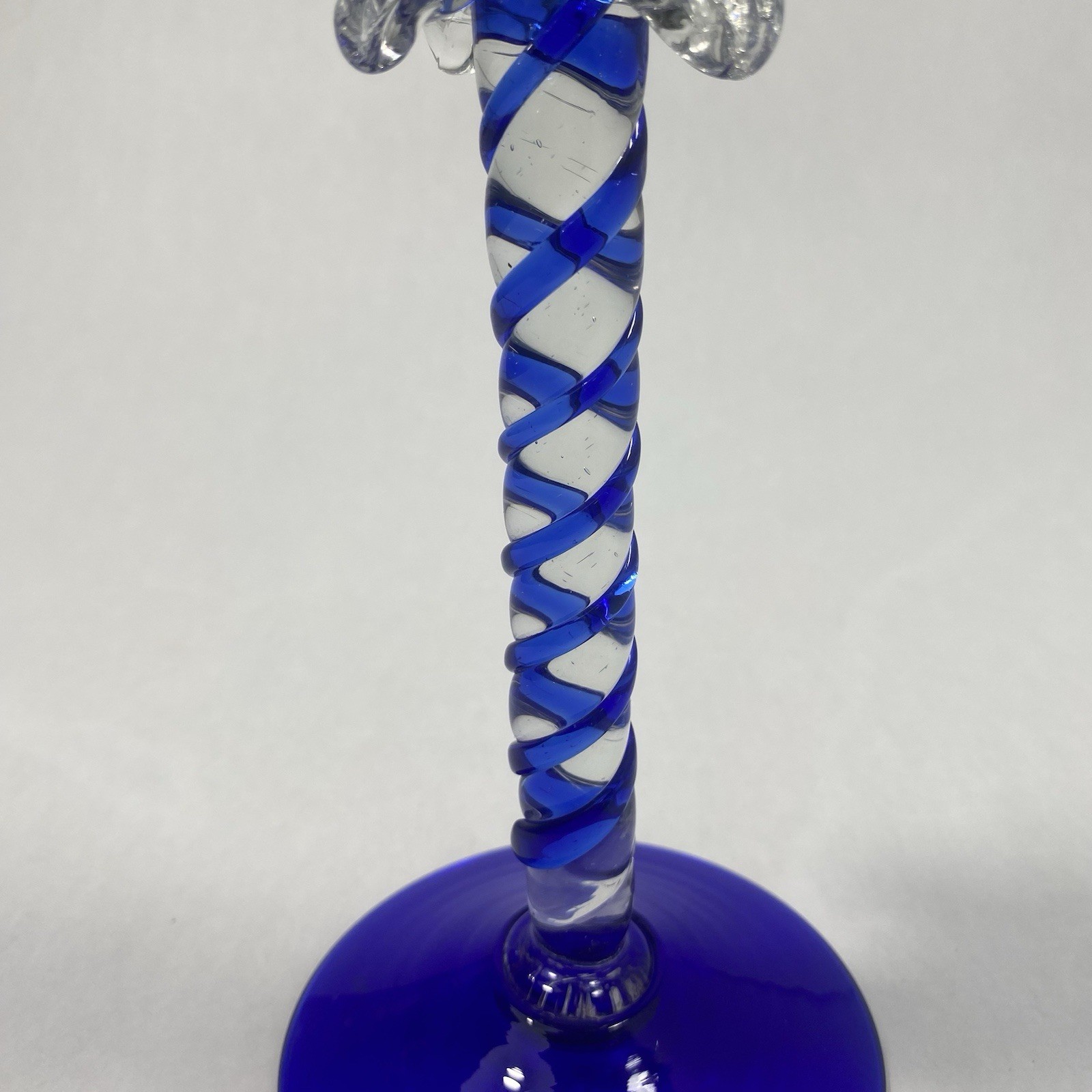 Vintage Baijab Cobalt Blue Glass Candle Stick Holder Twisted Stem Hand Blown