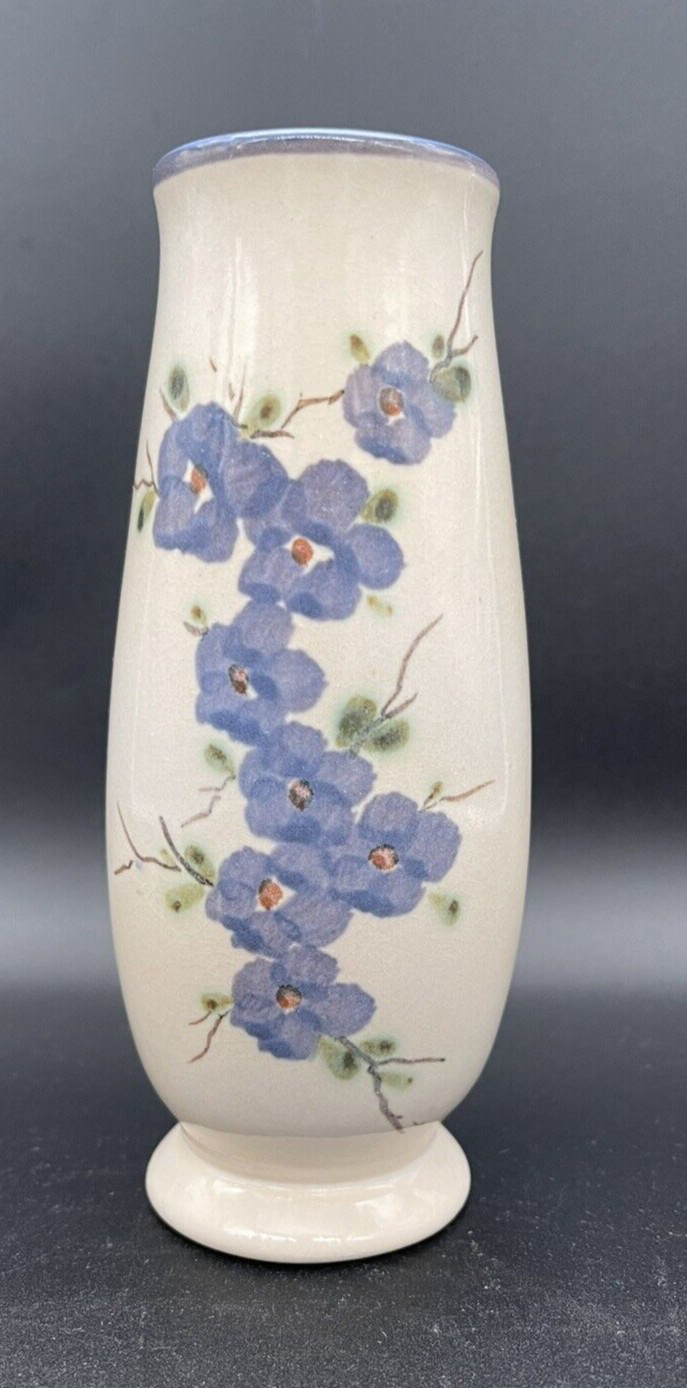 Studio Art Pottery Vase Floral Lilac Purple Spring Decor 7″ EUC Crazing