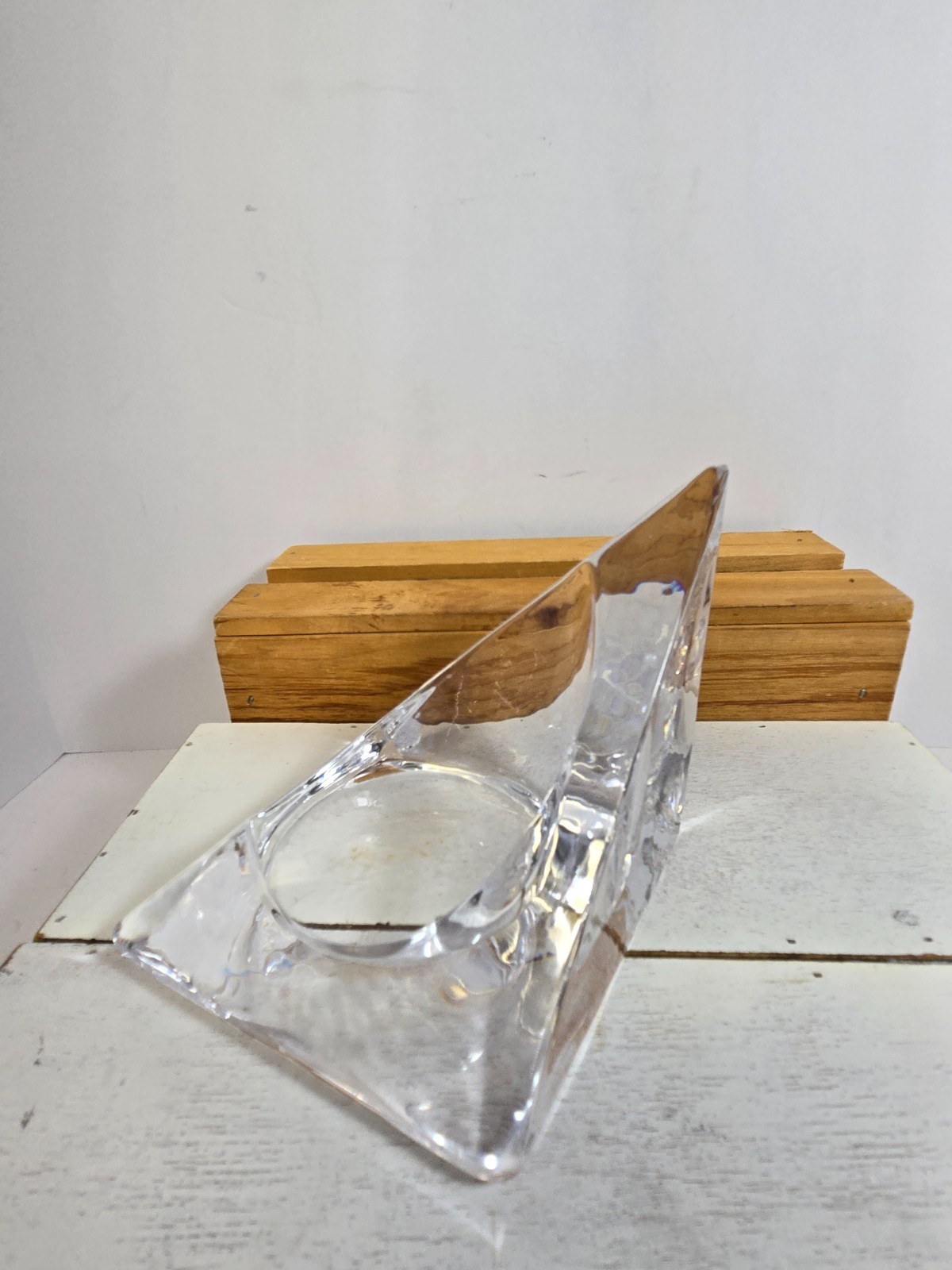 Nybro Crystal Sweden Pyramid Large Pillar Candle Holder by Tord Kjellstrom MCM