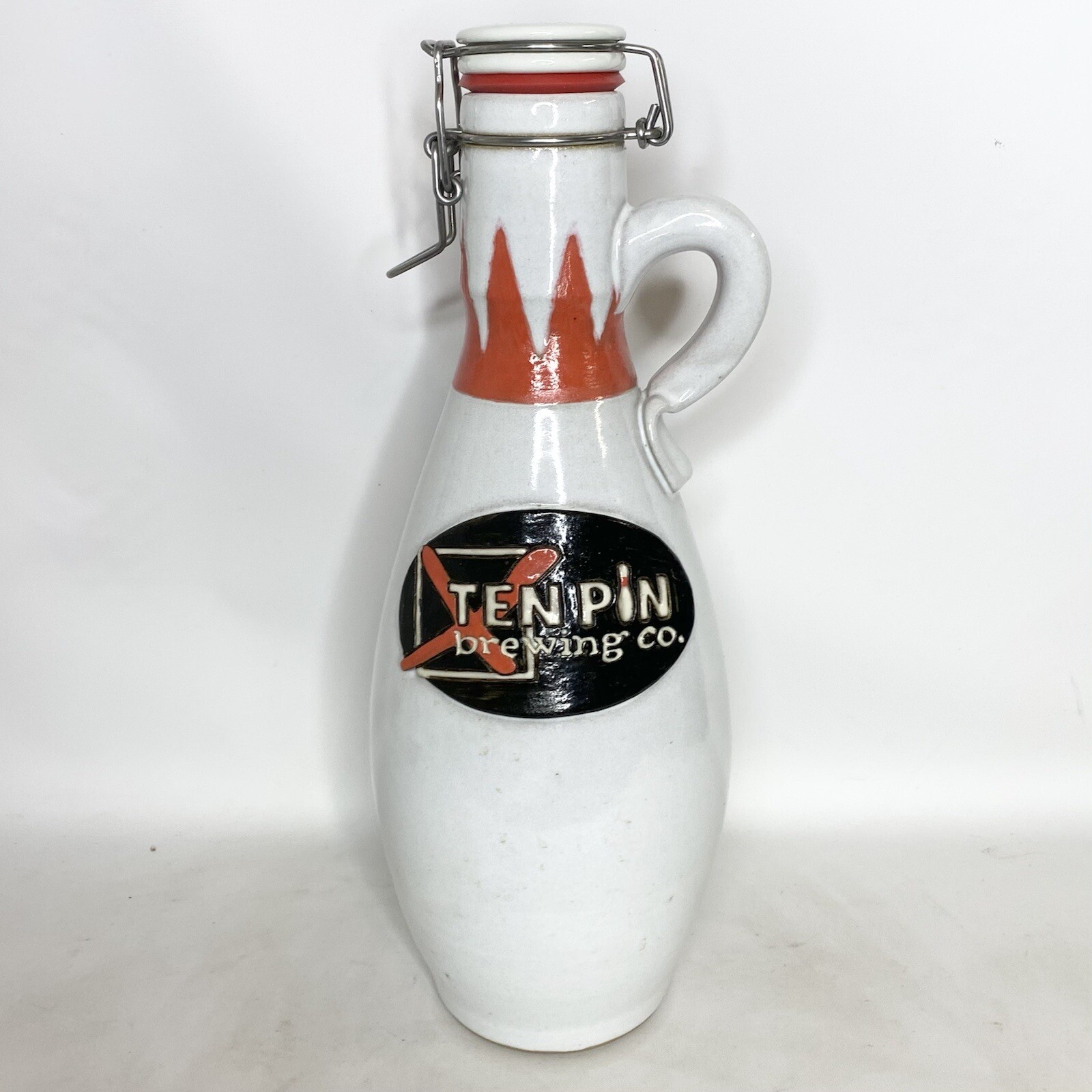 Romanick Studio Pottery Ten Pin Brewing Co Growler Limited Edition Signed #5 16”