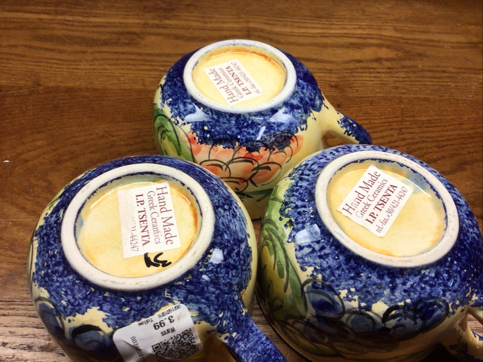 Set Of 3 Charming Hand Made And Hand Painted By Greek Ceramics