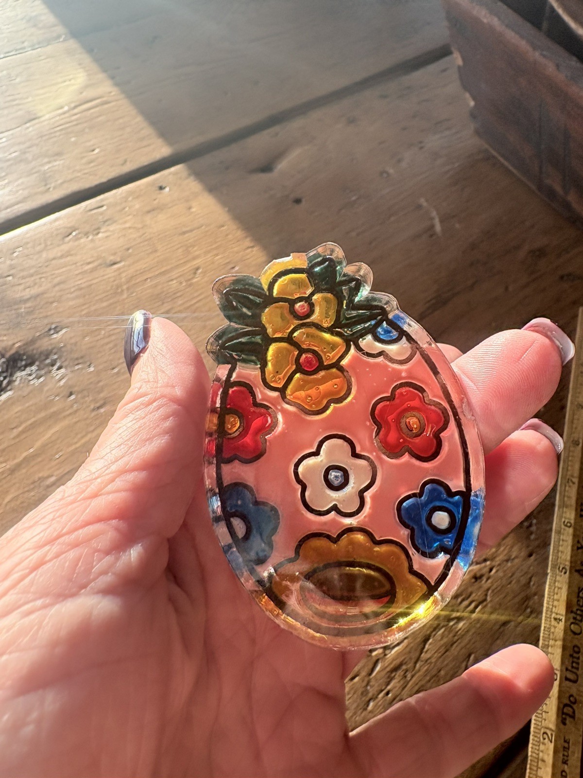 3 Vintage Handmade Easter Bunny Basket Egg Spring Floral Sun Catcher Cheerful