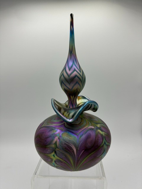 STUNNING! Irridescent Pulled Feather Perfume Bottle ~ DANIEL LOTTON 1999