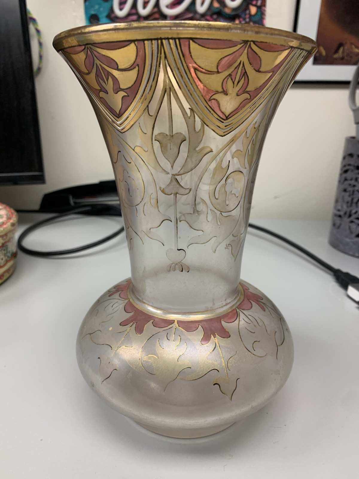 FRITZ HECKERT ART NOUVEAU GLASS VASE Marked “FH. 490/10. 1189.”