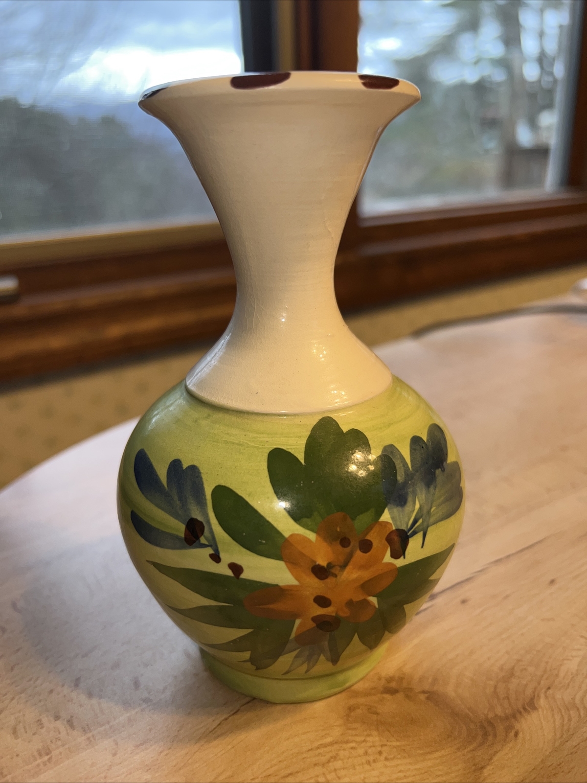 Vintage LOS BOHIOS Puerto Rico Studio Art Pottery Vase Flower Green Blue Gold