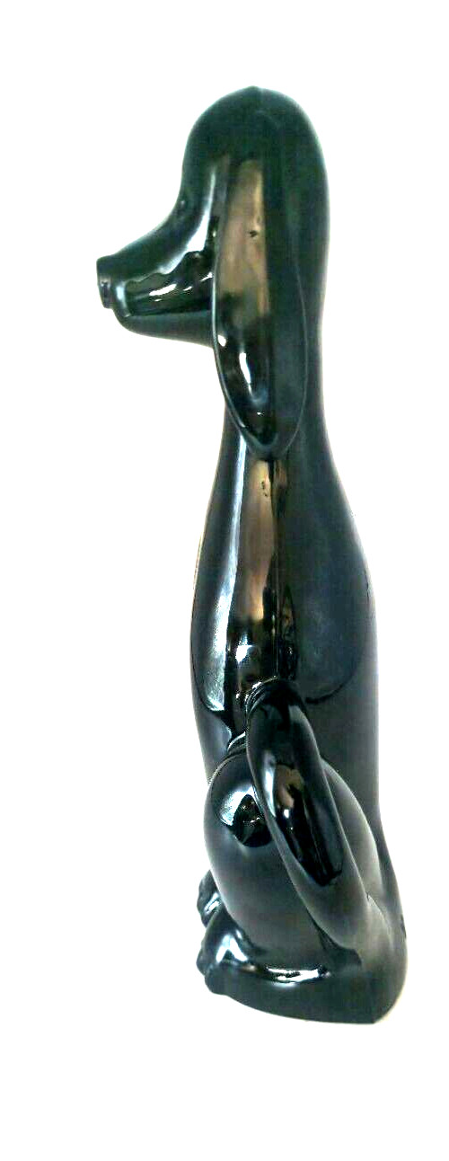 Viking Glass Epic Dog Rare Shiny Black Hound Figurine 8″ MCM By Mosser Heavy