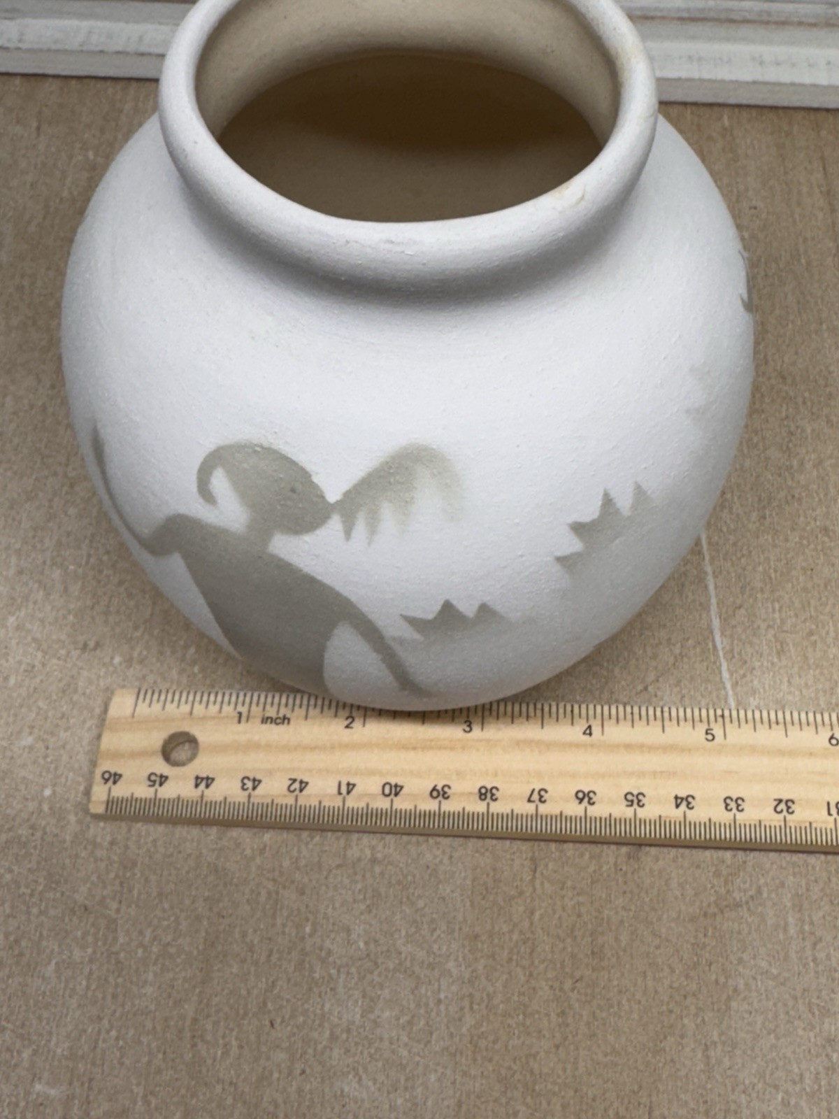 Ancient Shadows Native American Navajo Art Pottery Artist Signed White Vase Jar