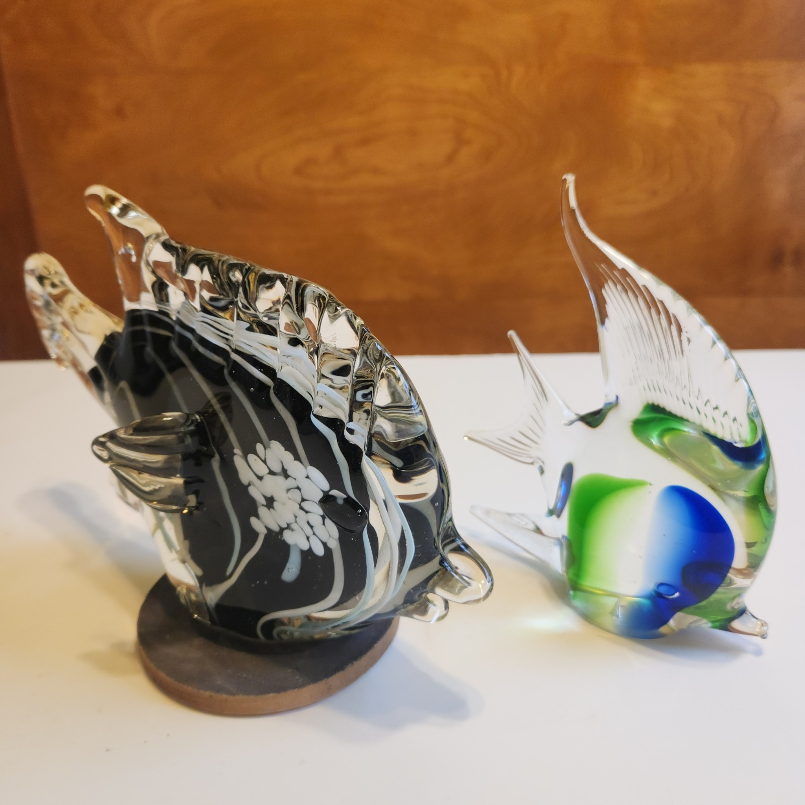 Lot of 2 Art Glass Fish Figures Murano Style Angelfish & Tropical Vintage