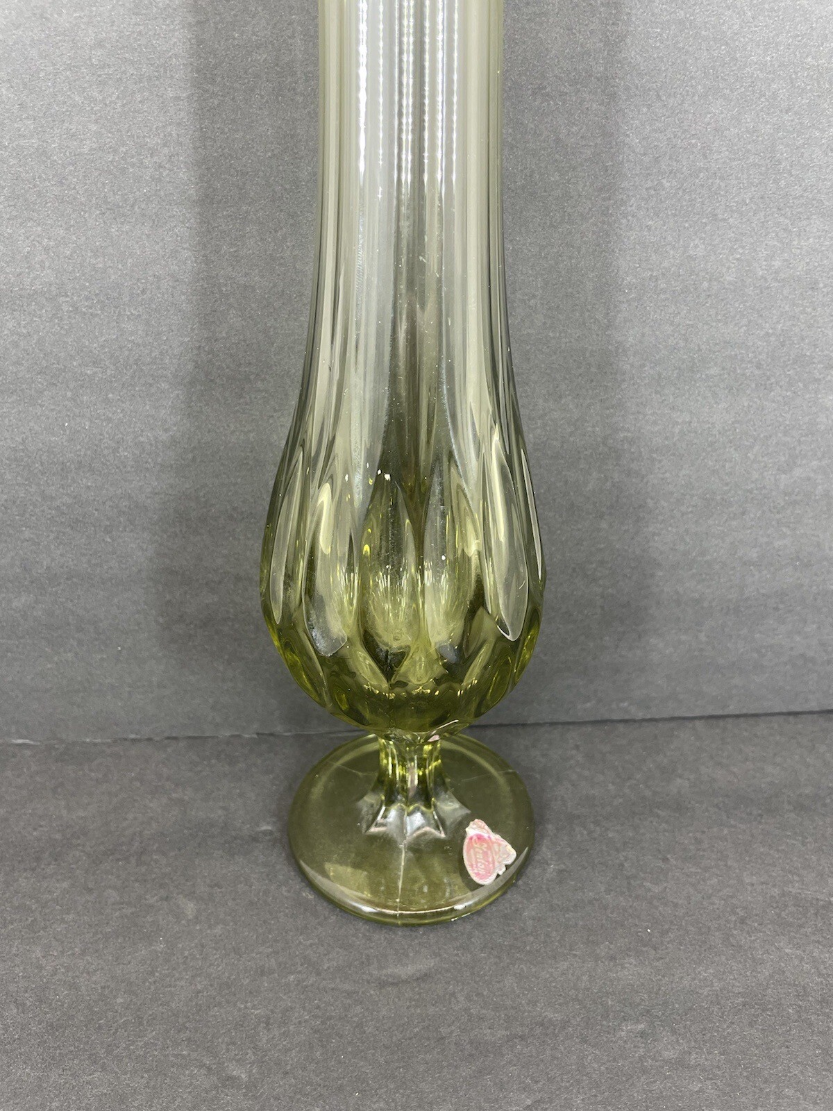 Vintage Fenton Colonial Green Swung Glass Vase Thumbprint 16“ Tall Footed