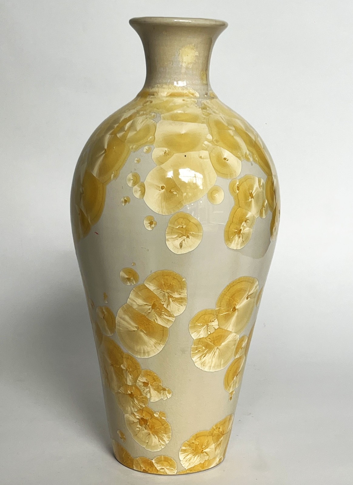 VTG ARTS & CRAFTS MISSION STYLE YELLOW CRYSTALLINE PORCELAIN CERAMIC 12″ VASE