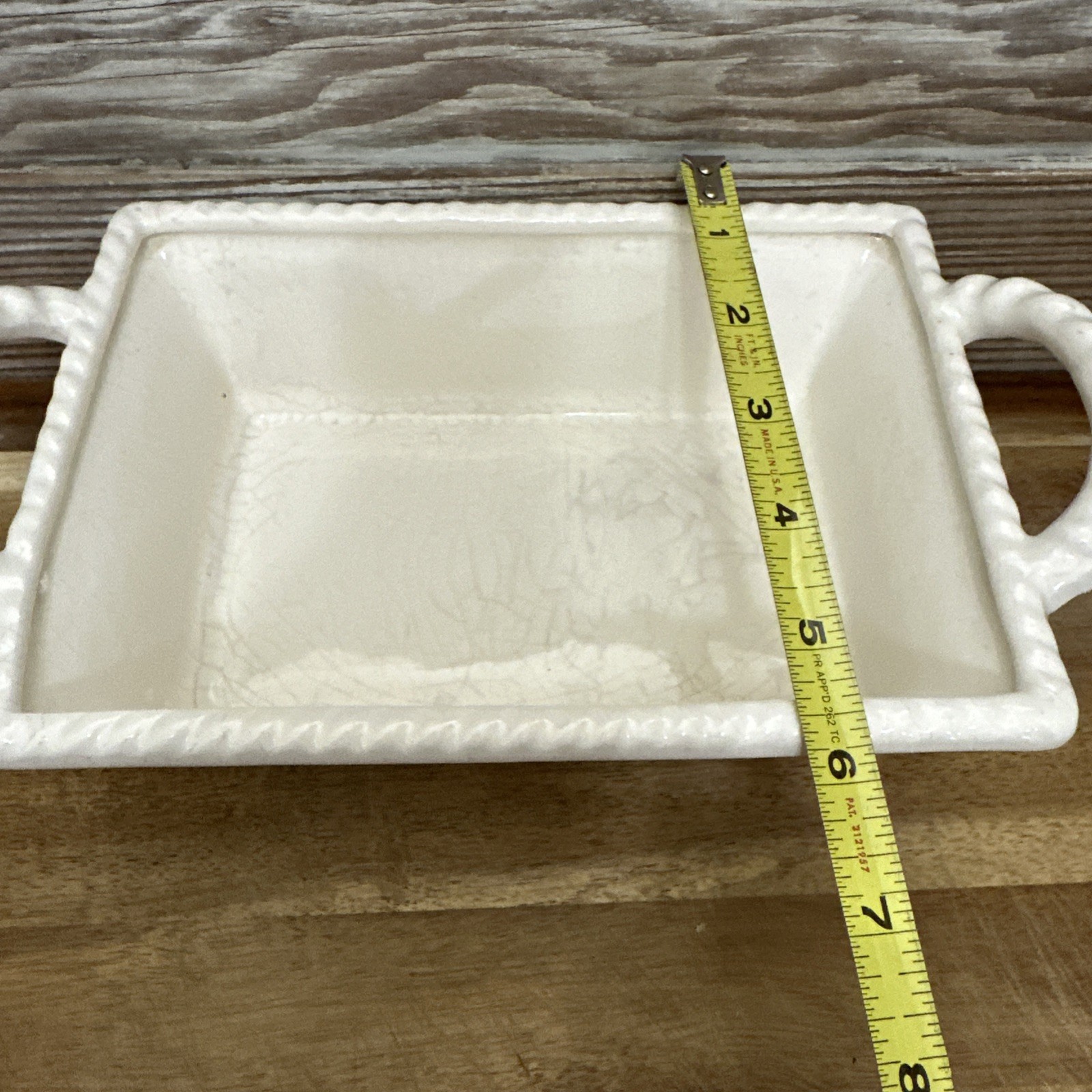 camark pottery vintage Basket Rectangle Rope Trim N49 Made In USA Handles