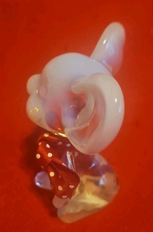 Vintage Fenton Mouse Clear Opalescent with Red Polka Dot Bow