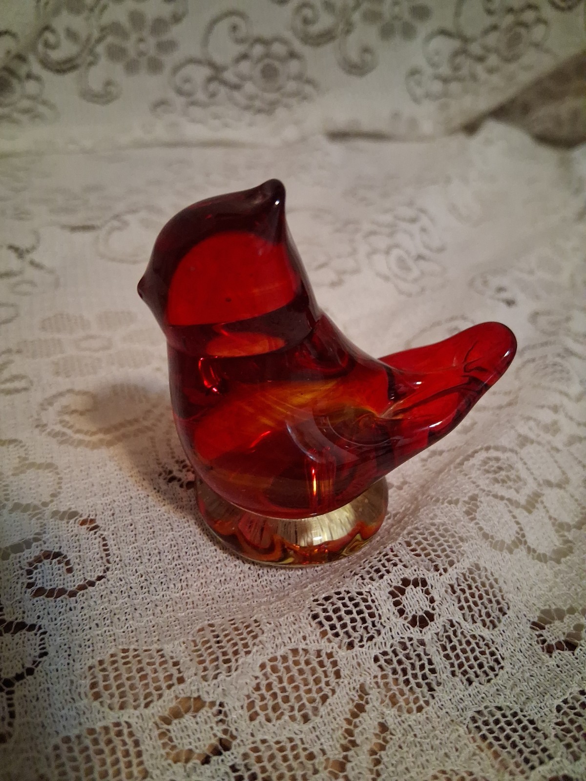Cardinal Of Love Titan Art Glass Leo Ward Ruby Red Glows Red Bird