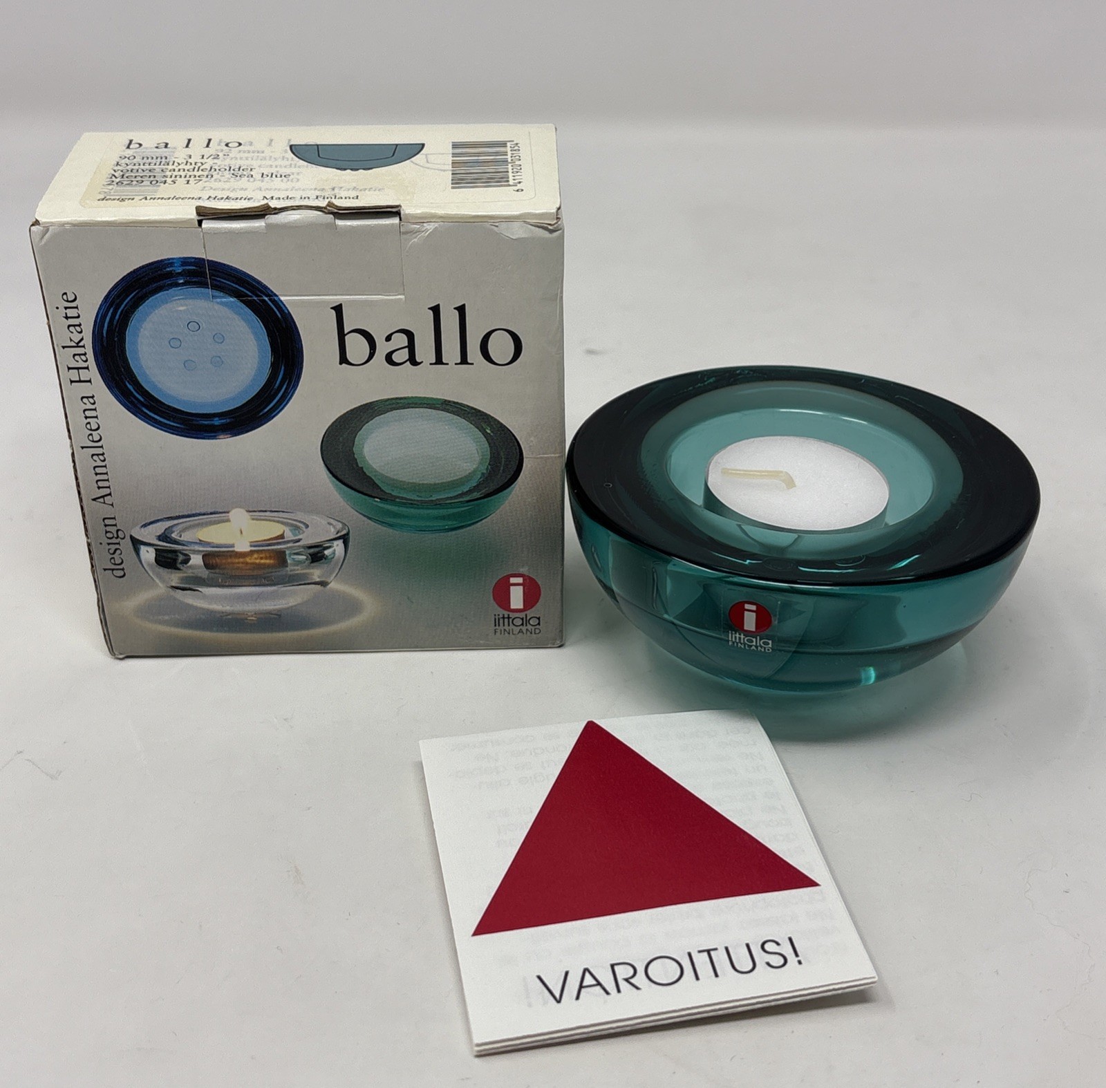 Iittala Finland Ballo Art Glass Votive Candle Holder Sea Green 3.5”