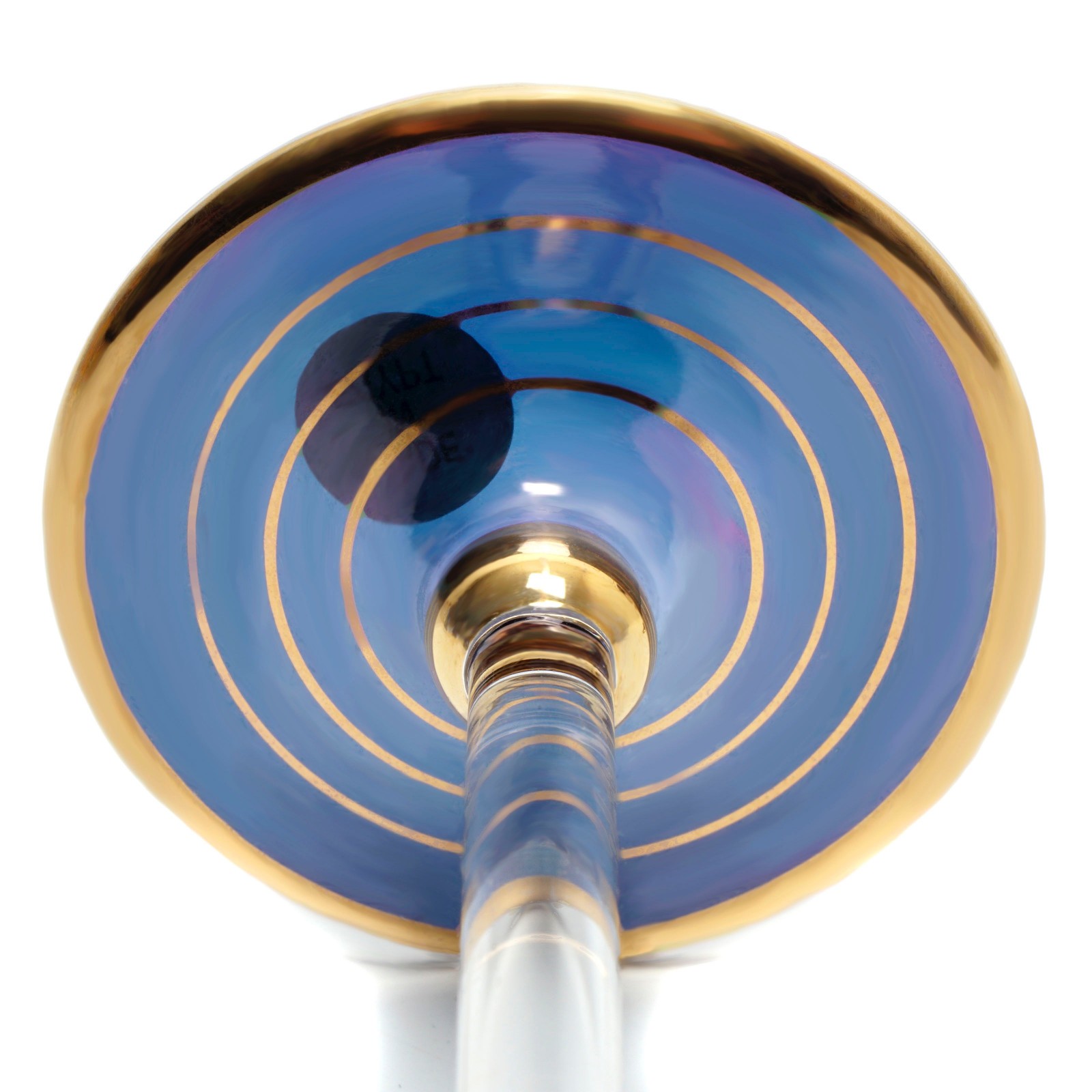 Egyptian Blown Glass Candlestick Holders w White Candles Set of 3 Blue and Gold