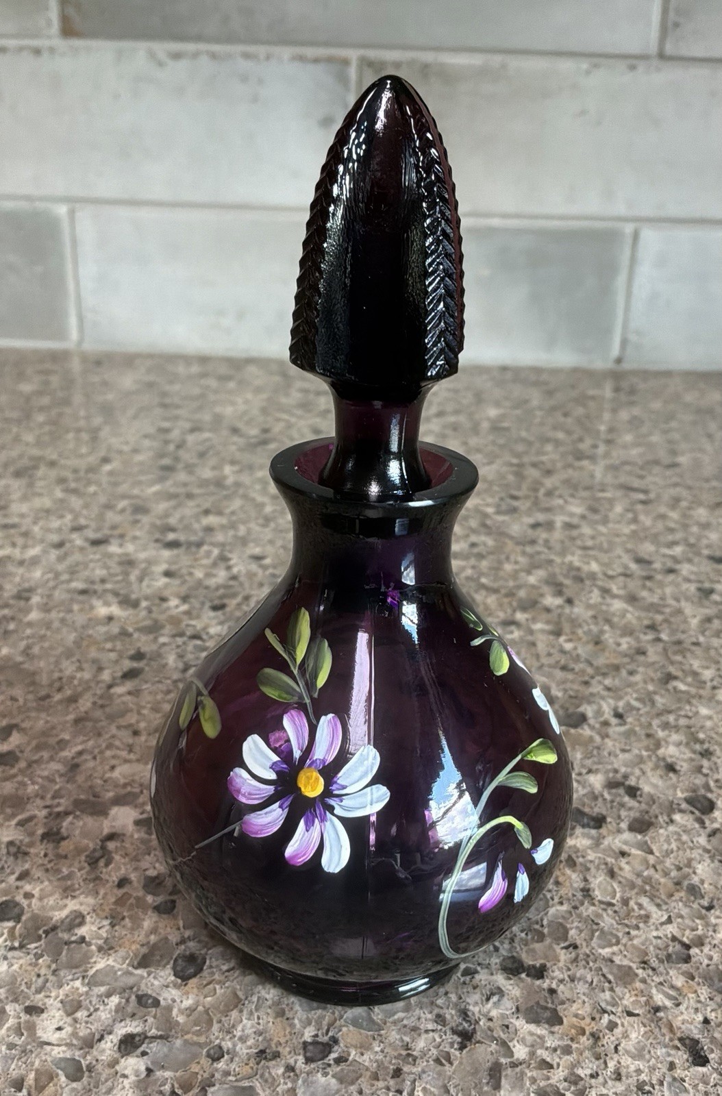 Fenton Vanity Set Amethyst Purple Flowers Powder Dish Perfume Bottle Tray READ