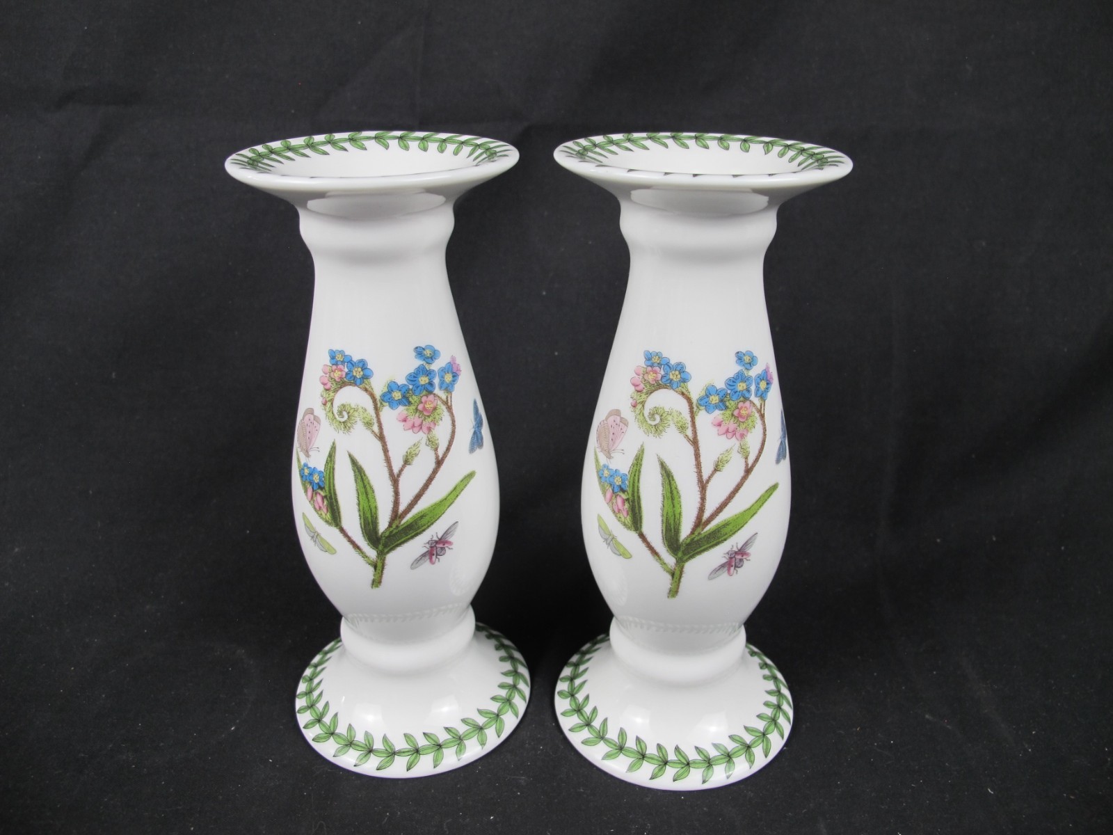 (2) Portmeirion Botanic Garden CandlesCandle Holders Floral Forget Me Not 6 1/8″