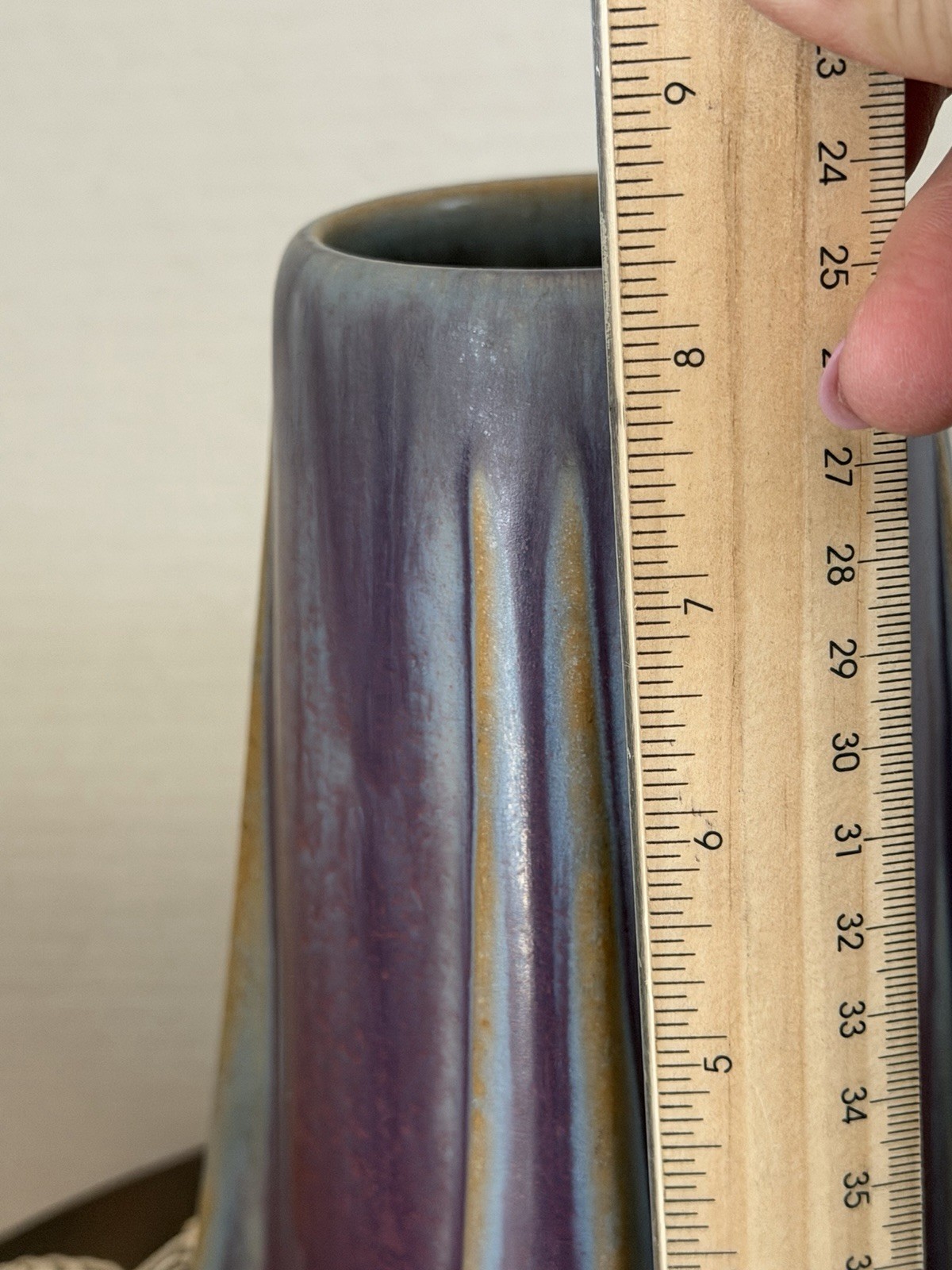 Fulper Arts And Crafts Pottery Purple Flambe Glaze Four Buttressed Vase 47