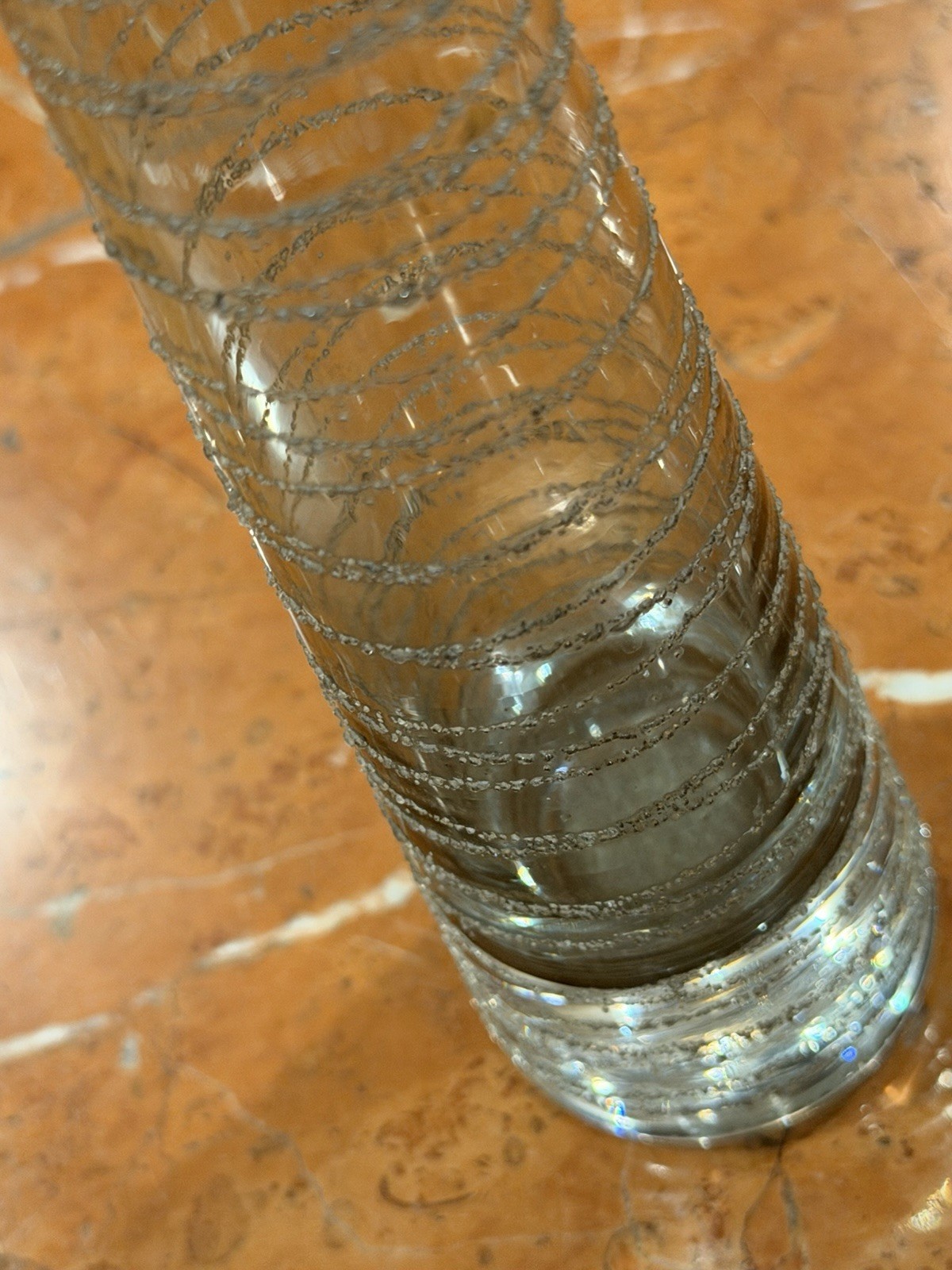 RUNE STRAND SEA GLASBRUK TRAILED ART GLASS PARTICLES SPUN SMOKY GREY 8″ VASE EUC