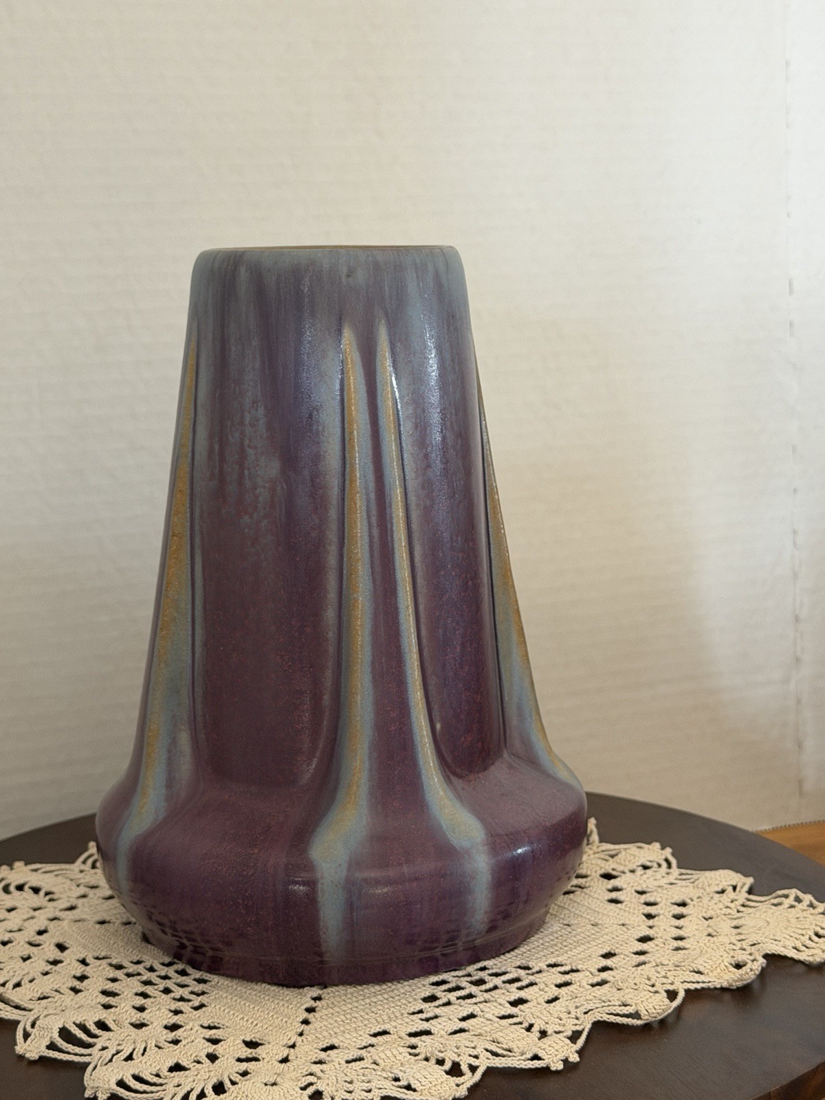 Fulper Arts And Crafts Pottery Purple Flambe Glaze Four Buttressed Vase 47