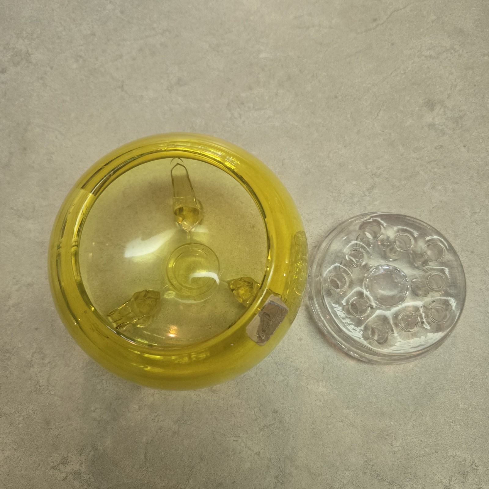 Viking FLOWERLITE Rose Bowl Vase LEMON YELLOW 3 Footed Clear Insert with LABEL