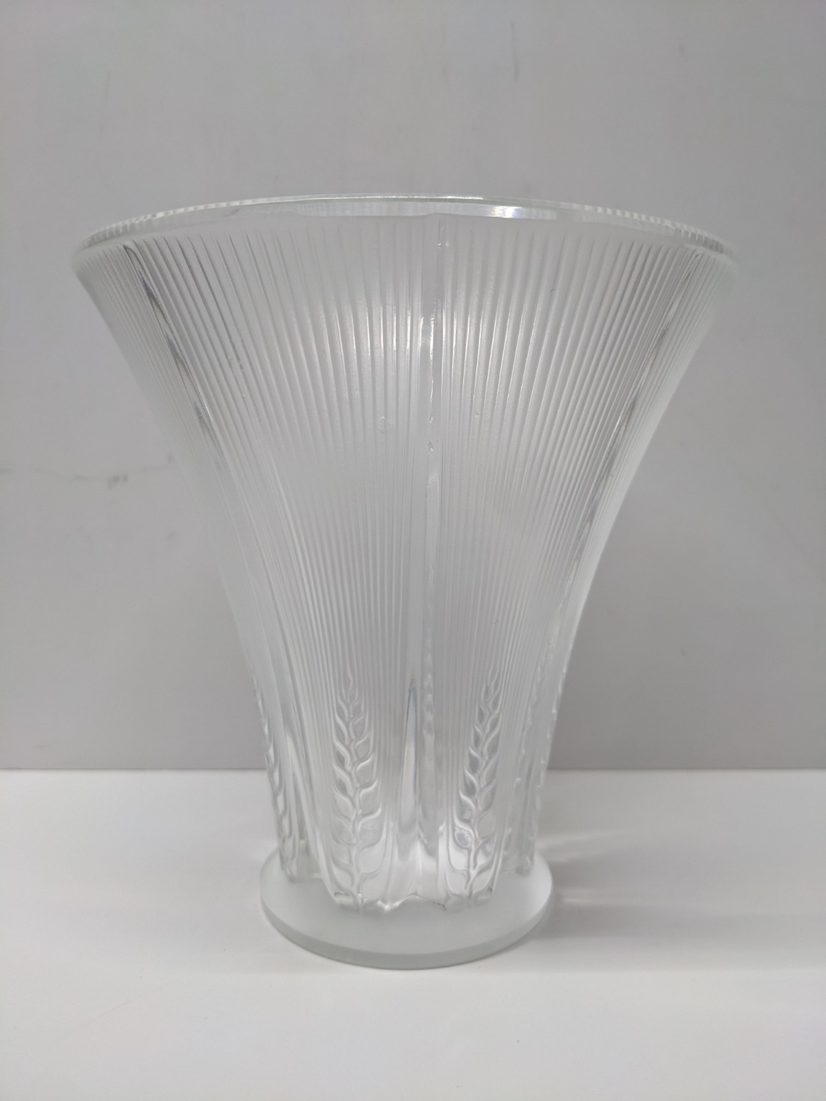 Read VTG Lalique Frosted Crystal Epis Vase Art Deco Wheat Signed 6 1/2″