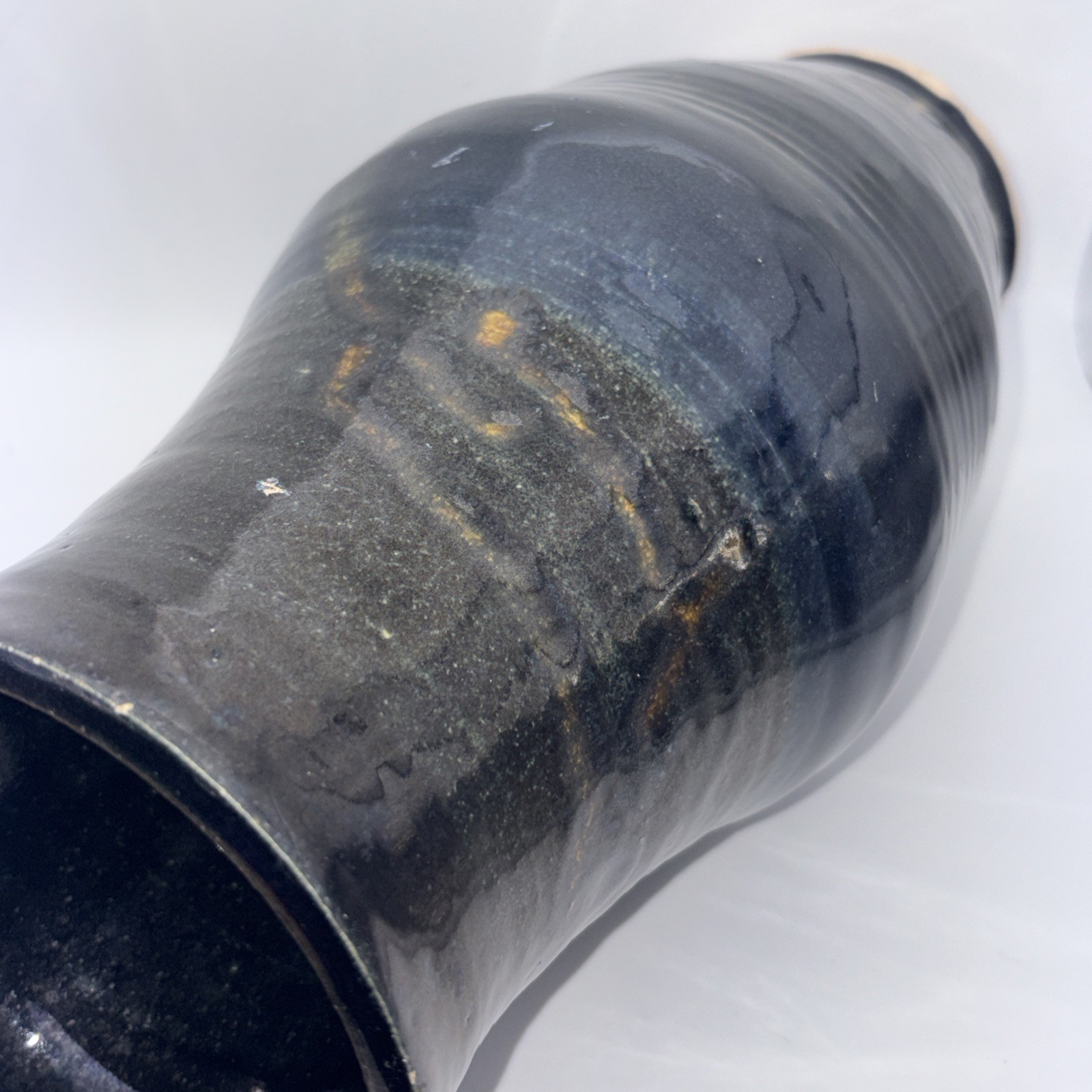 Signed M ∞ Large 11.25″ Studio Art Pottery Vase Cobalt Blue Drip Glaze HEAVY MCM