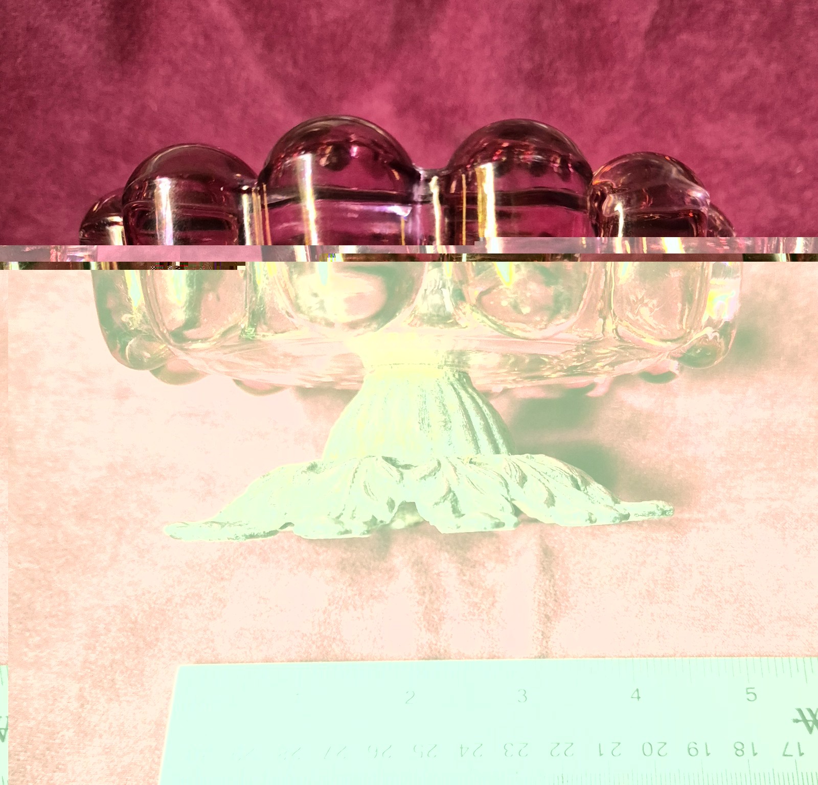 Pink Pressed Art Glass Round Trinket Dish/Ashtray w/ Gold Metal Base Insert