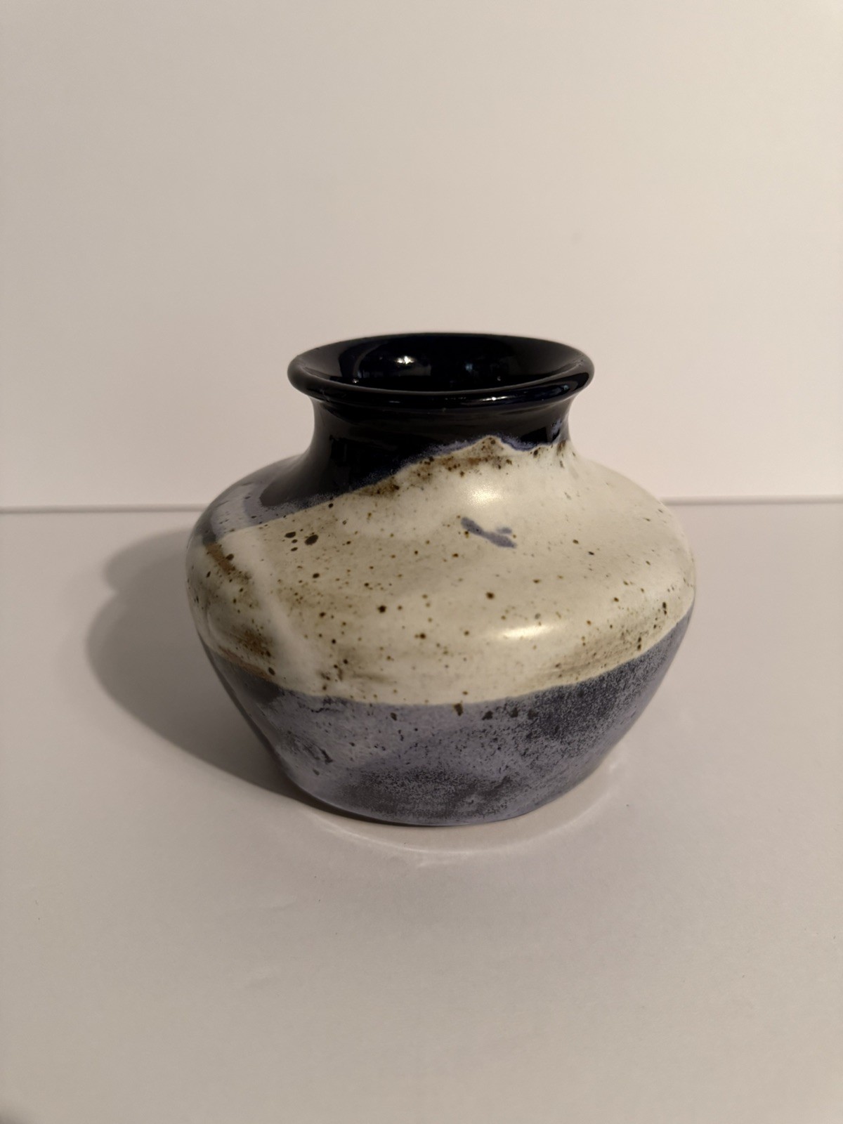Studio Pottery Vase Blue And Earth Tones Signed