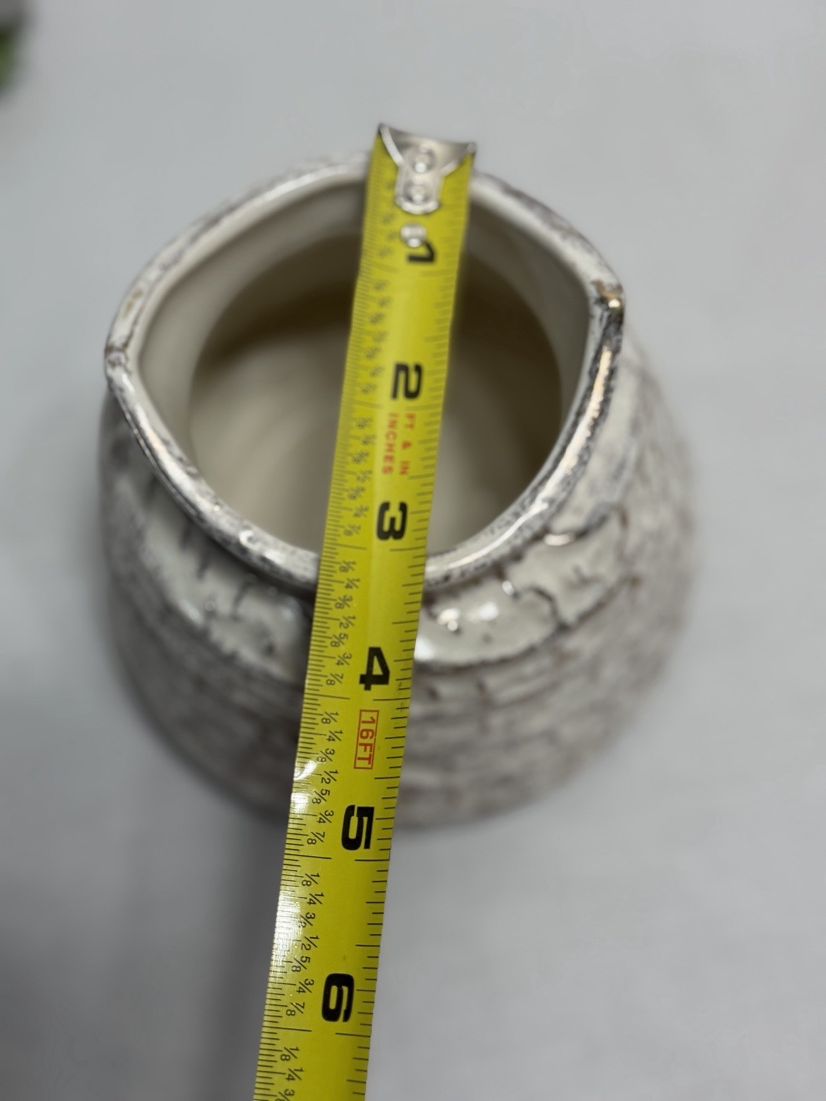 Handmade Vintage Studio Pottery Vase Textured White Glaze Pot W/ Gold Flecks 5”
